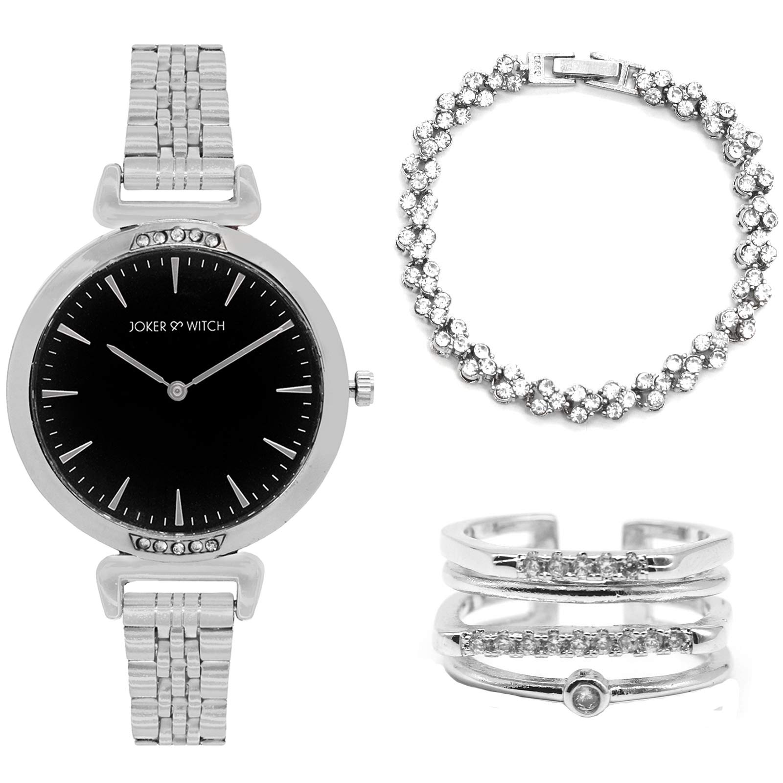 Joker & Witch Stainless Steel Love Story Silver Love Triangle Analogue Watch For Women, Black Dial, Silver Band (B08PQQGVTG) Amazon Price History, Amazon Price Tracker