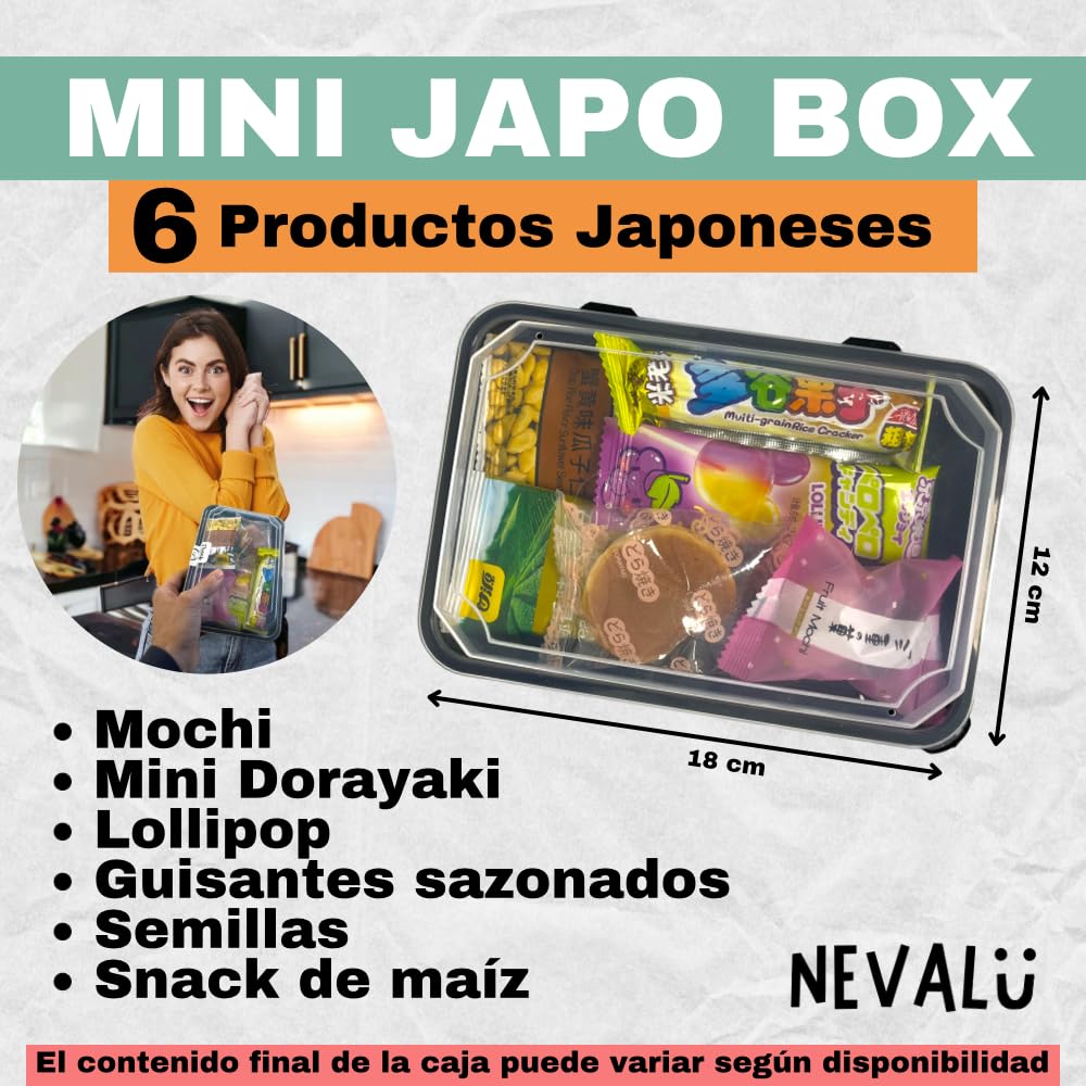 Mini Japo Box NEVALÜ. Caja de Productos Asiaticos para Regalar. Snacks Dulces y Salados. Delicias Asiaticas.