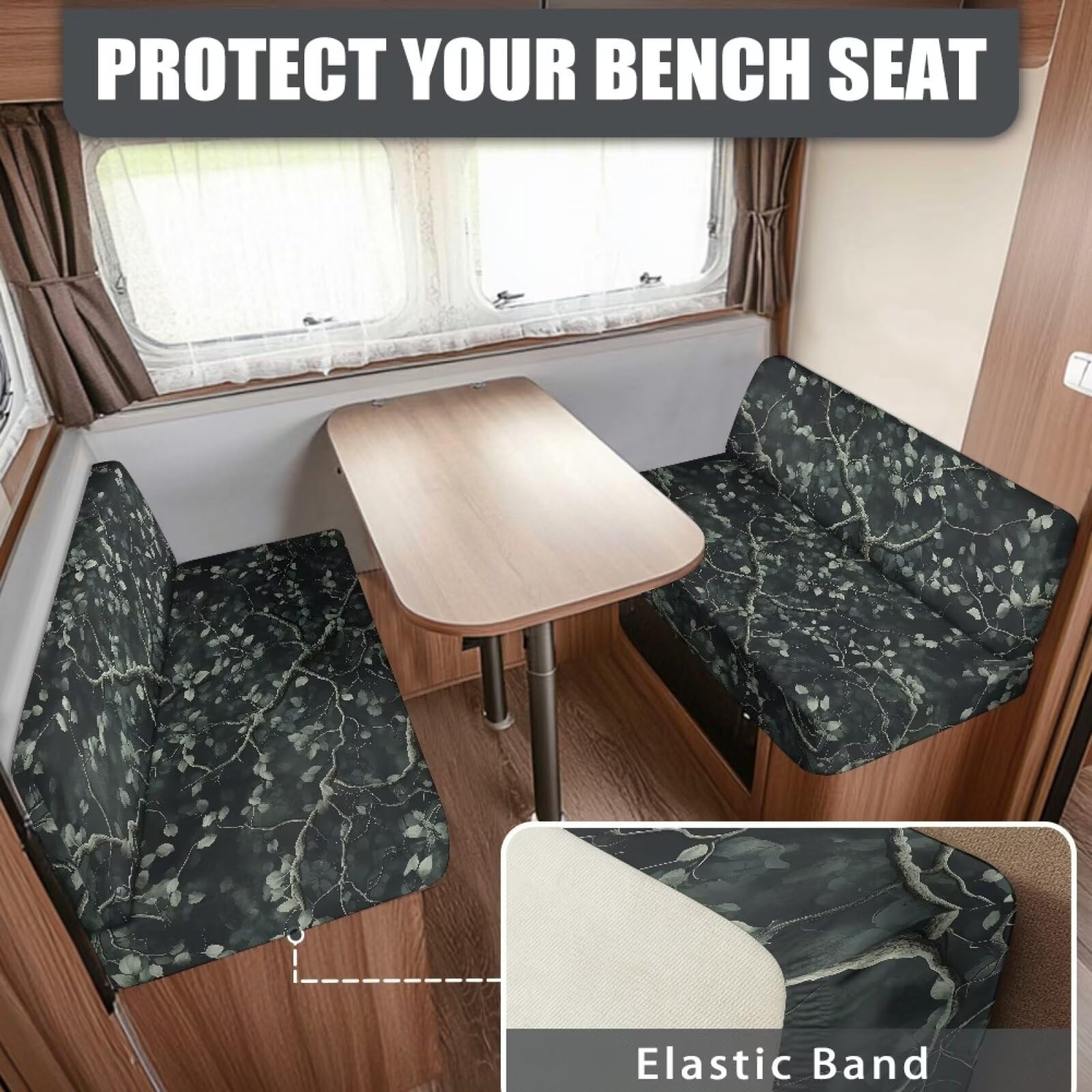 Darisoco Green Tree Leaves RV Dinette Cushion Covers,Elastic Loveseat Slipcovers Machine Washable, Stretchable Soft Camper Cushions