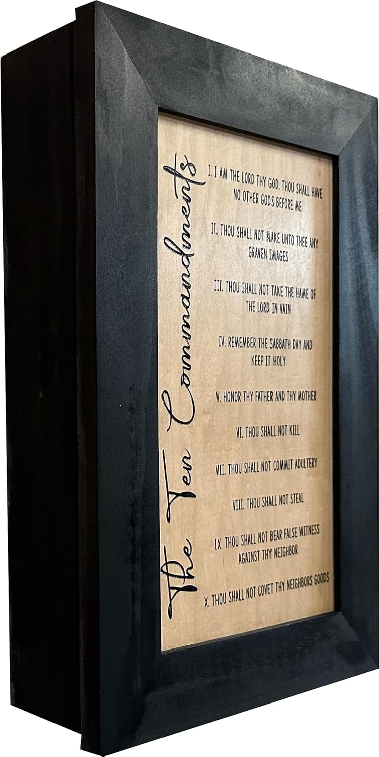 Bellewood Designs Ten Commandments Religious Gun Concealment Furniture - Handcrafted Hidden Gun Storage Wall Decor - Hidden Gun Shelf with Magnetic Lock for Quick Access - Made in The USA