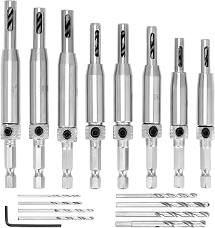 QWORK Self Centering Drill Bit Set, 17 Pcs 1/4" Hex Shank Hinge Hole Drilling Tool for Woodworking Window Door Cabinet Hinge