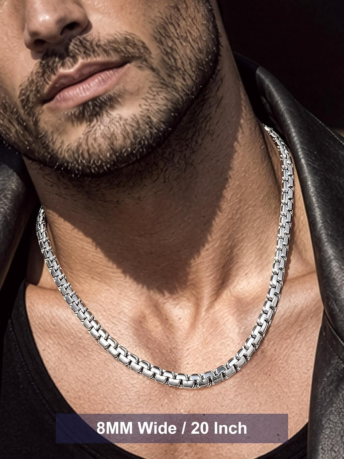 Bandmax Solid Stainless Steel Flat Box Link Chain Necklace for Men & Women image 5