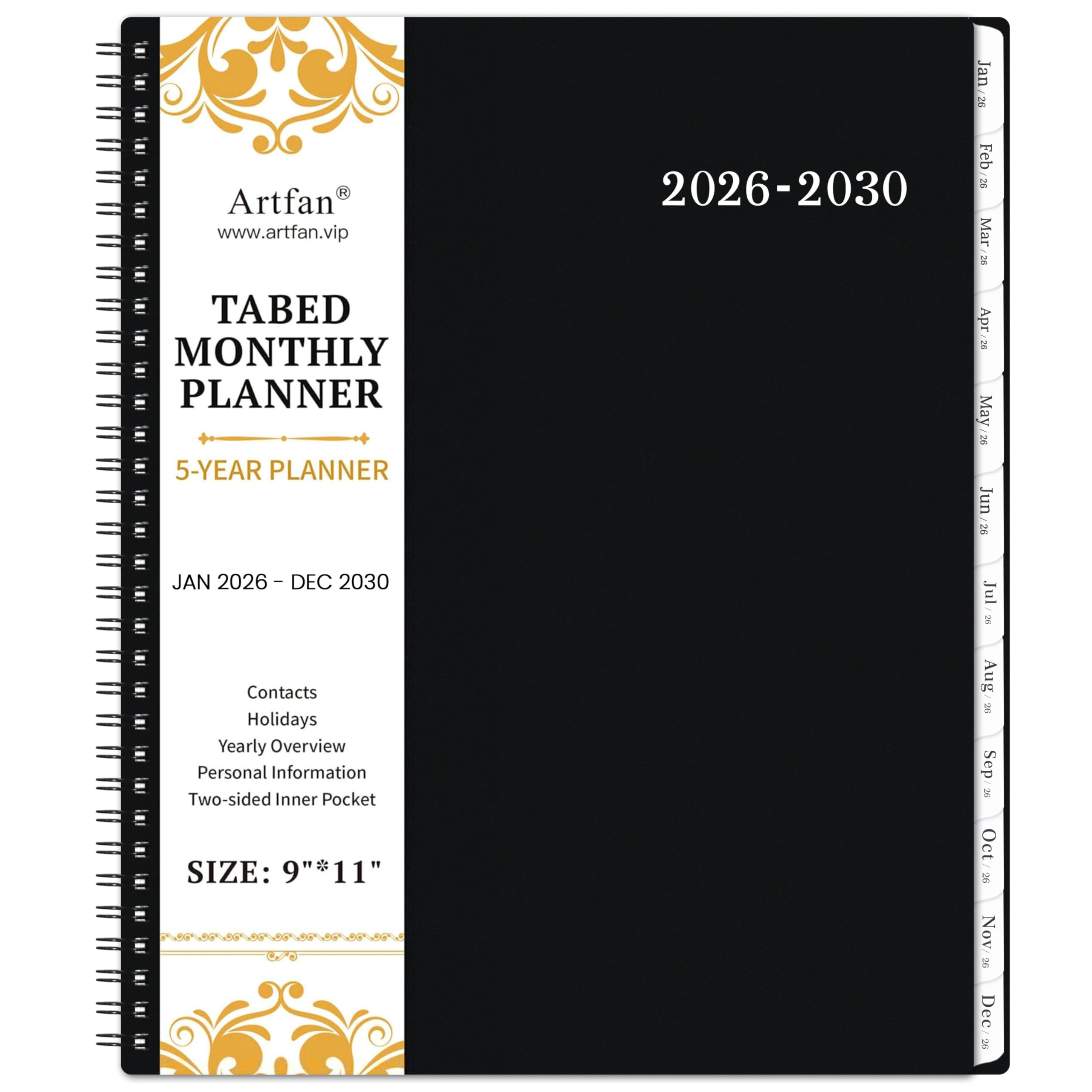 2026-2030 Monthly Planner/Calendar - 5 Year Monthly Planner, Jan. 2026 - Dec. 2030, 9" x 11", 5 Year Calendar Double-Side Pocket + Durable Polypropylene Cover