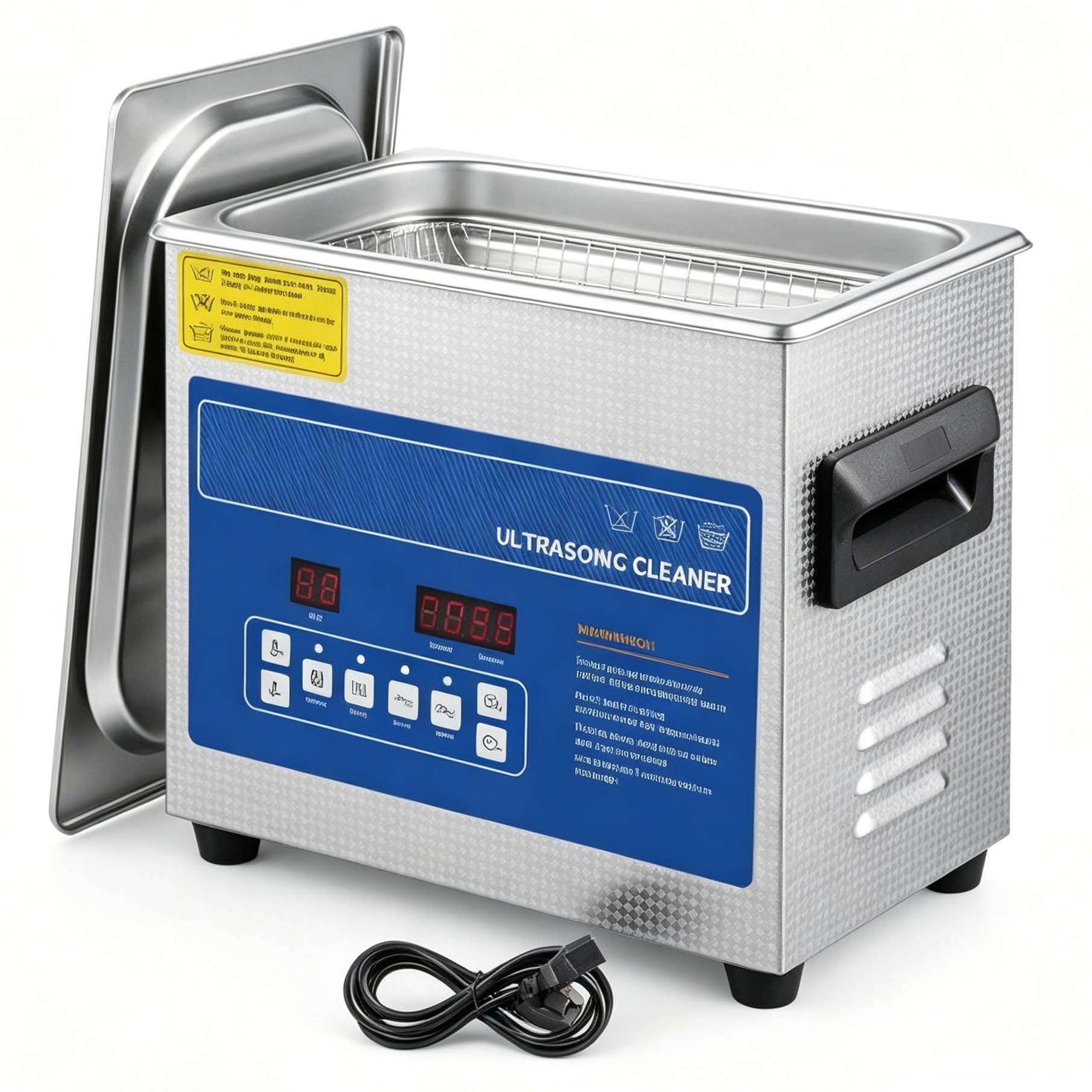 Nettoyeur à ultrasons industriel, chauffage 0-80 ℃ et minuterie numérique 1-30 minutes, acier inoxydable avec transducteur, adapté aux circuits imprimés matériels(3.2L)