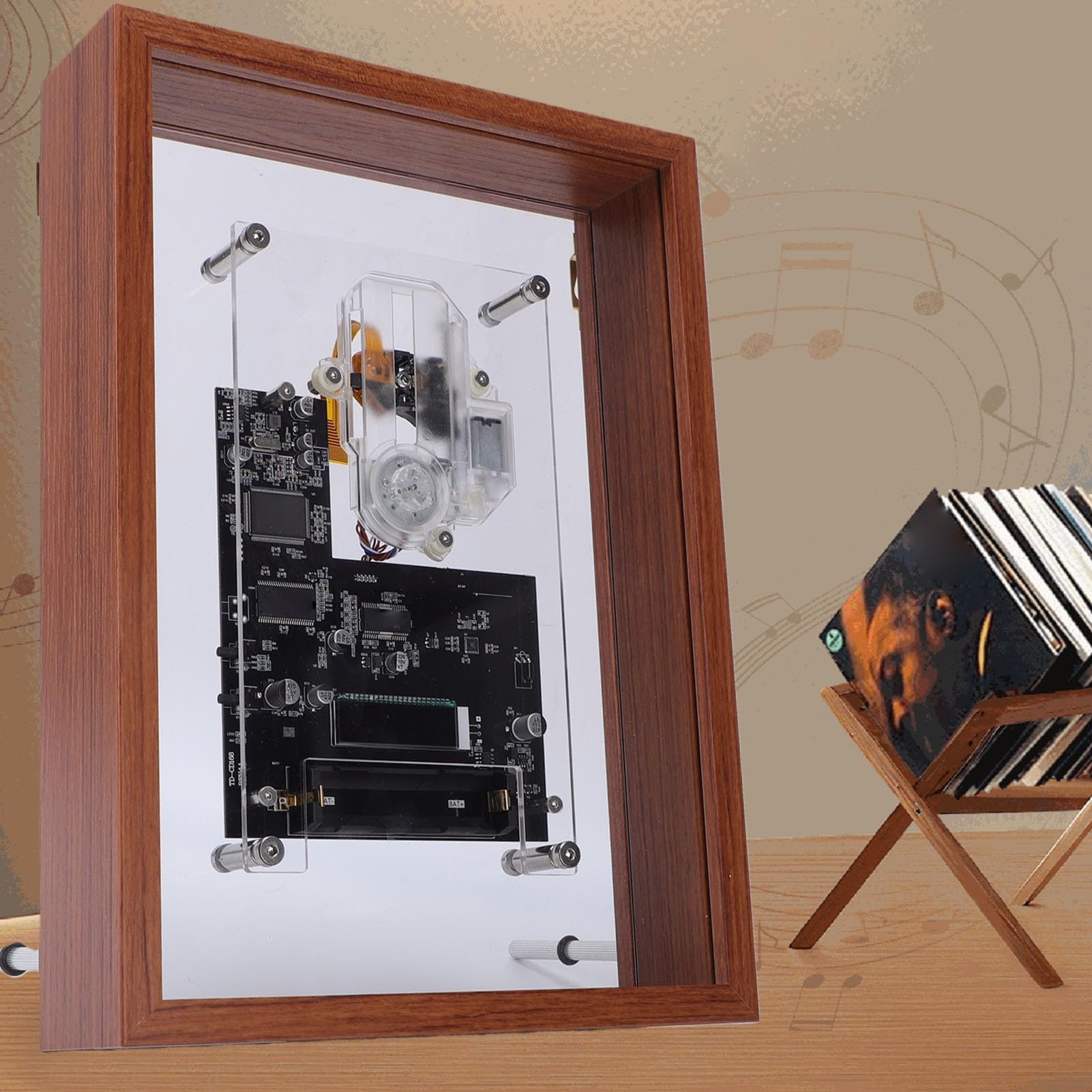 Generic Cornice per Foto Musicale retrò Lettore CD Elegante Lettore Musicale Bluetooth in Acrilico Trasparente per Decorazioni Domestiche 225x60x308mm