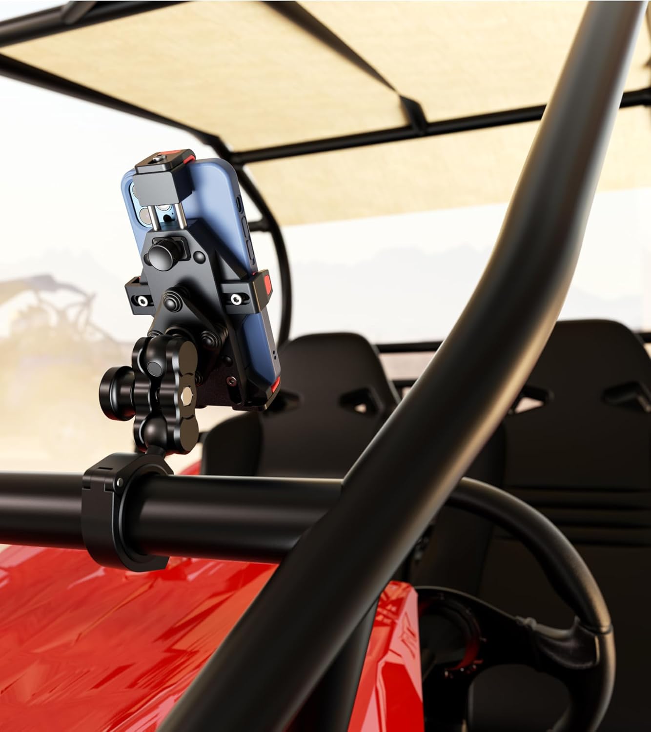 BRCOVAN Anti-Theft Aluminum Alloy UTV Phone Holder with Vibration Dampener & Secure Lock, Adjustable Roll Cage Cellphone Mount Fit 1.5''/1.65''/1.75''/1.85''/2'' Roll Bar, for 4.7''-7.2'' Smartphone