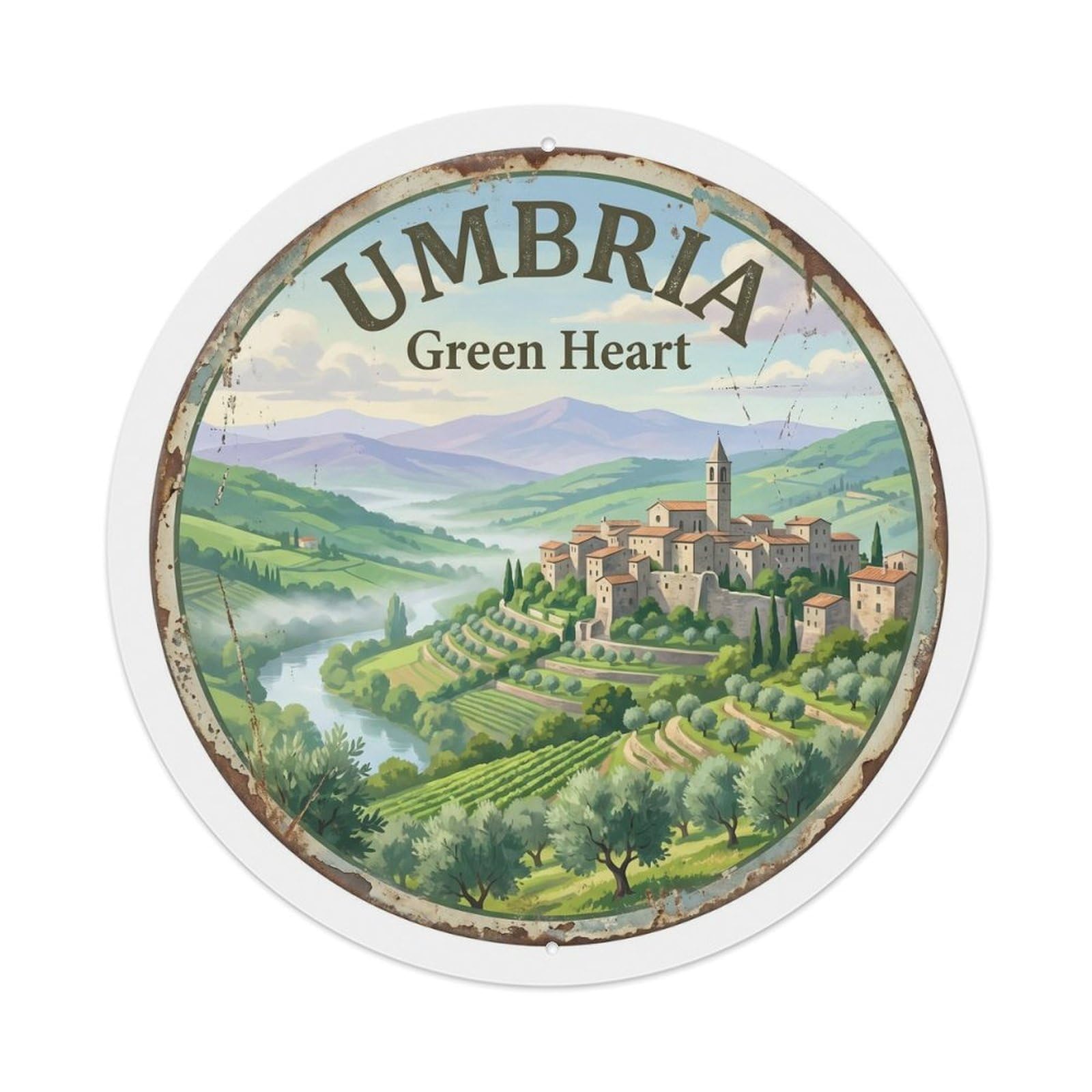Vintage Travel Umbria Valley Countryside Metal Tin Sign