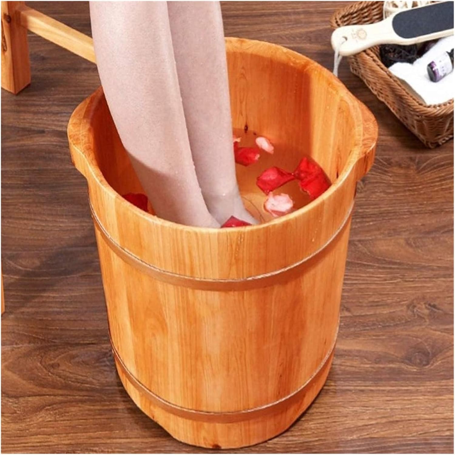 Wooden Foot Basin,Wood Foot Tub, Wooden Bucket for Feet Bath,Spa,Massage,Sauna,Foot Soaking Barrel,Wood Feet Basin Tub, (Color : A) (B)