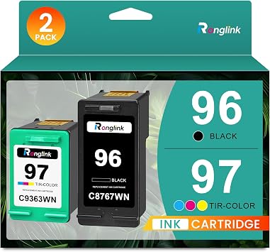 96 97 Ink Cartridges Combo Pack Replacement for HP 96 97 Ink Cartridge for DeskJet 6940 6988 6980 Photosmart 8050 2610 OfficeJet 7310 7210 Printer Ink 96/97, 1 Black C8767WN, 1 Tri-Color C9363WN