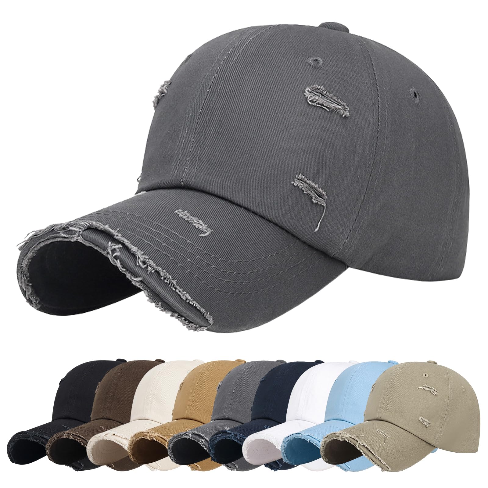 Baseball Cap Unisex Adjustable Vintage Washed Cotton Distressed Denim Dad Hat Solid Color Trucker Cap