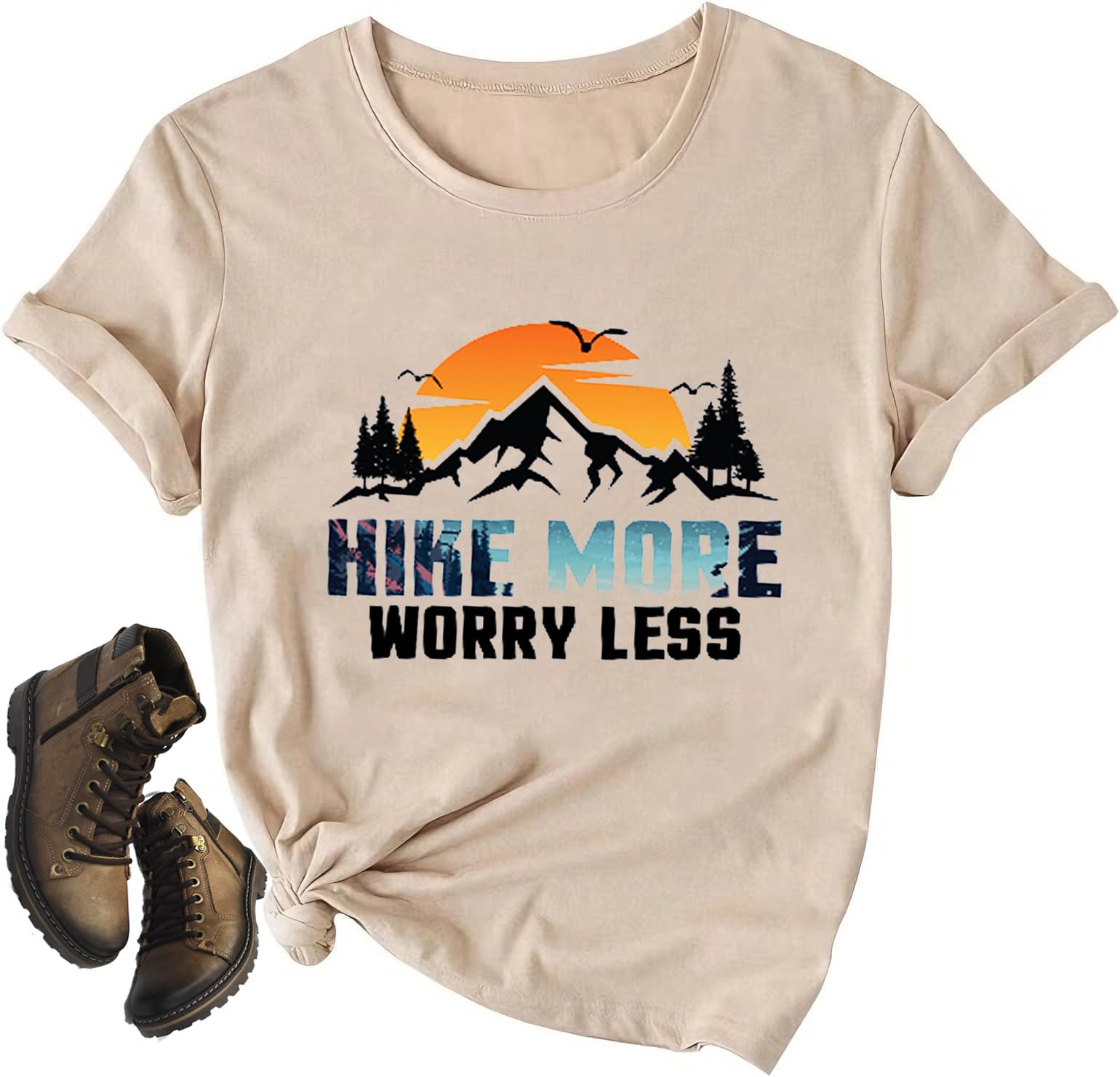Hiking Shirt for Women Adventure Mountain Graphic Athletic Shirts Funny Hike More Worry Less Tee Tops