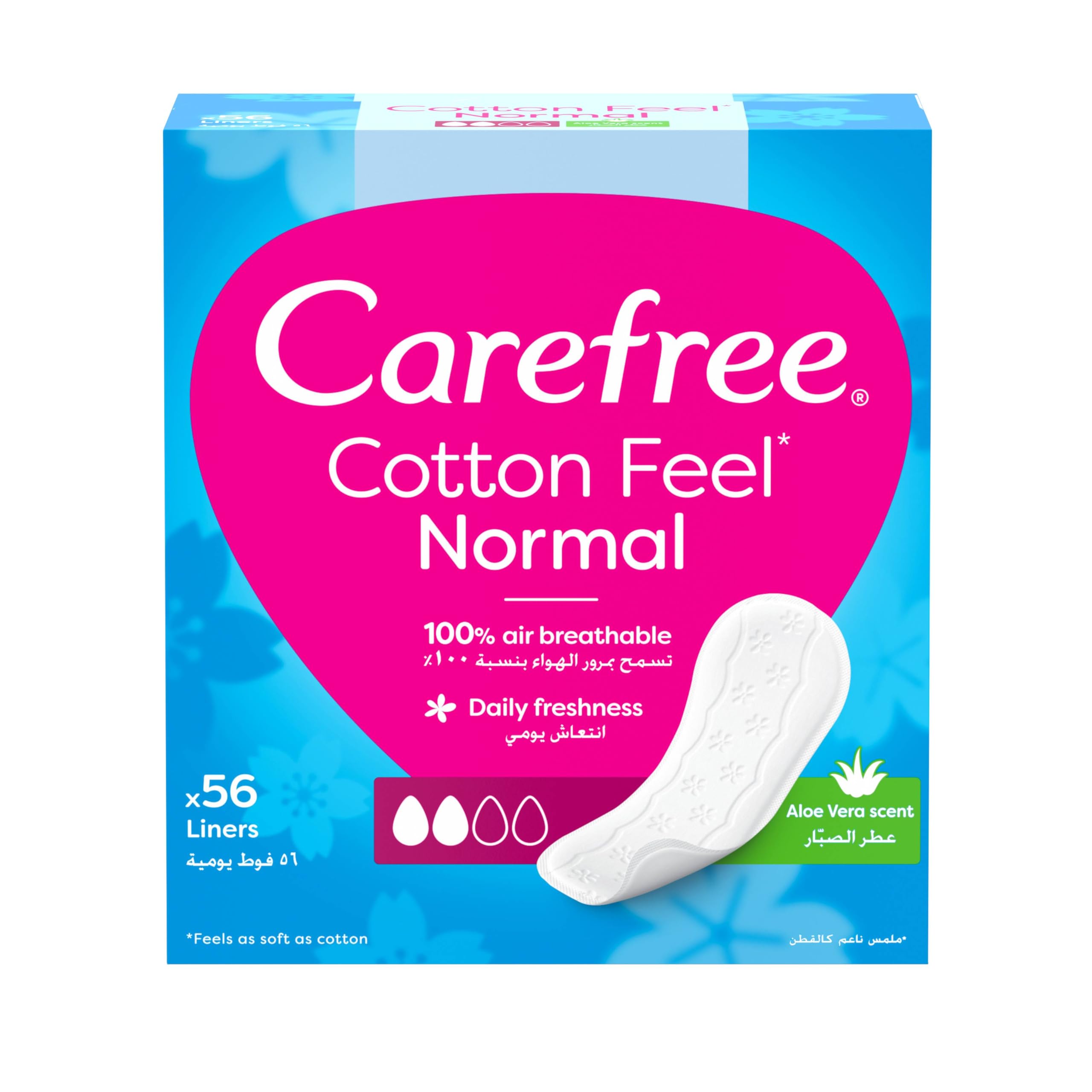 Carefree, Panty Liners, Cotton Aloe, Regular Size, Pack Of 56