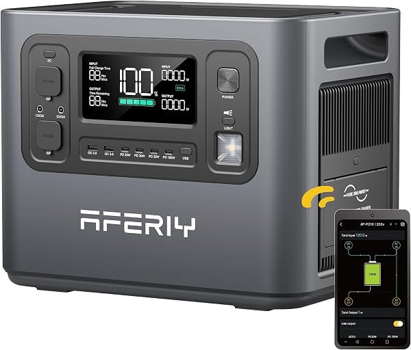 AFERIY Portable Power Station 2400W, 2048Wh Power Station LiFePO4 Backup Battery, Quick Charge in 1.5H, 240V AC Outlets, UPS, Solar Generator, Electric Generator for RV/Camping/Home, 7-Year Warranty - 1