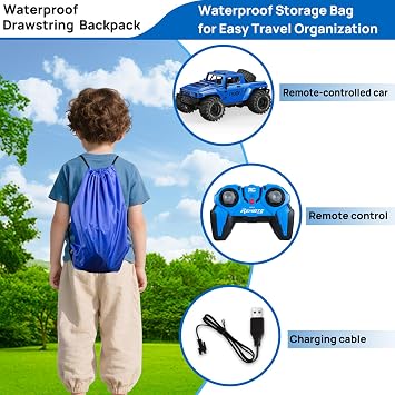 Amphibious Remote Control Car, 1:16 Waterproof Monster Truck Toys RC Cars with Backpack, All Terrain Remote Control Car Monstertruck Stunt Vehicle 360° rotation with LED Light for Boy Kids