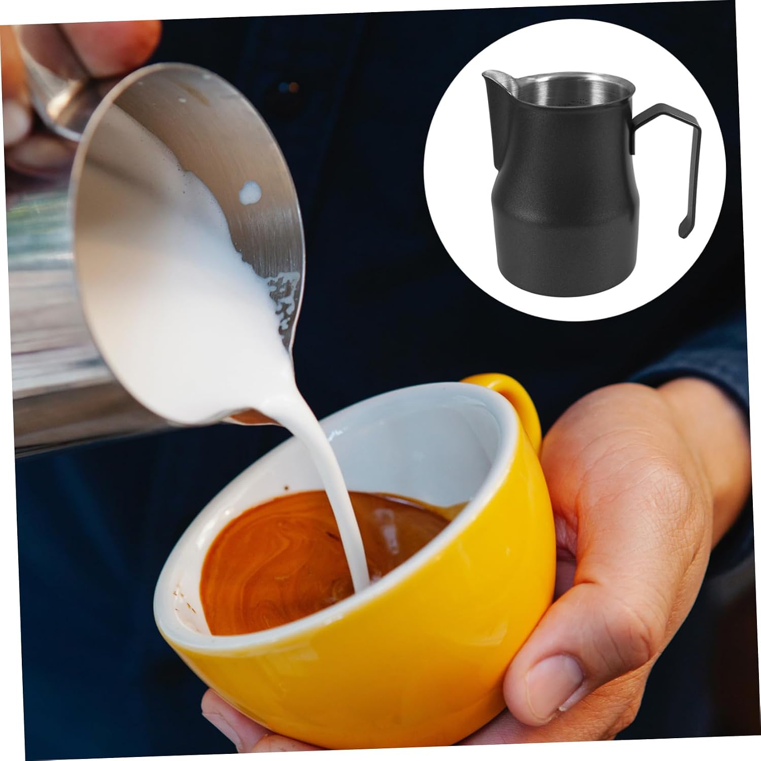 SHINEOFI Stainless Steel Milk Frothing Cup with Precision Spout Small Portable Espresso Steaming Pitcher for Latte Art Creamer Container for Coffee Bar and Cappuccino Machine Accessories