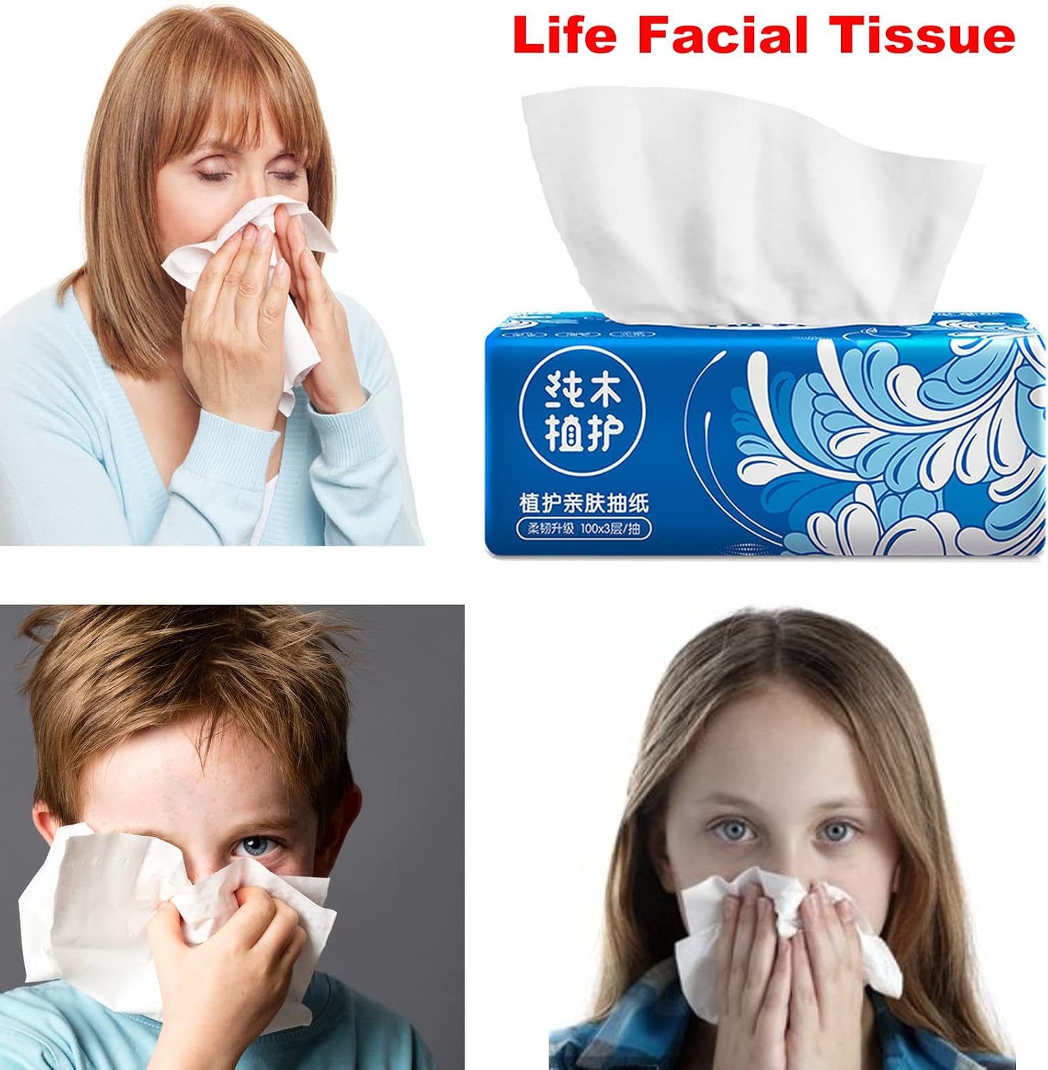 Pack of 6, Small Facial Tissues, Toilet Paper, Disposable Napkins, Material Wood Pulp Fiber NOT COTTON, White Facial Paper Tissue, 3-Ply, 300 Sheets per Pack image 5