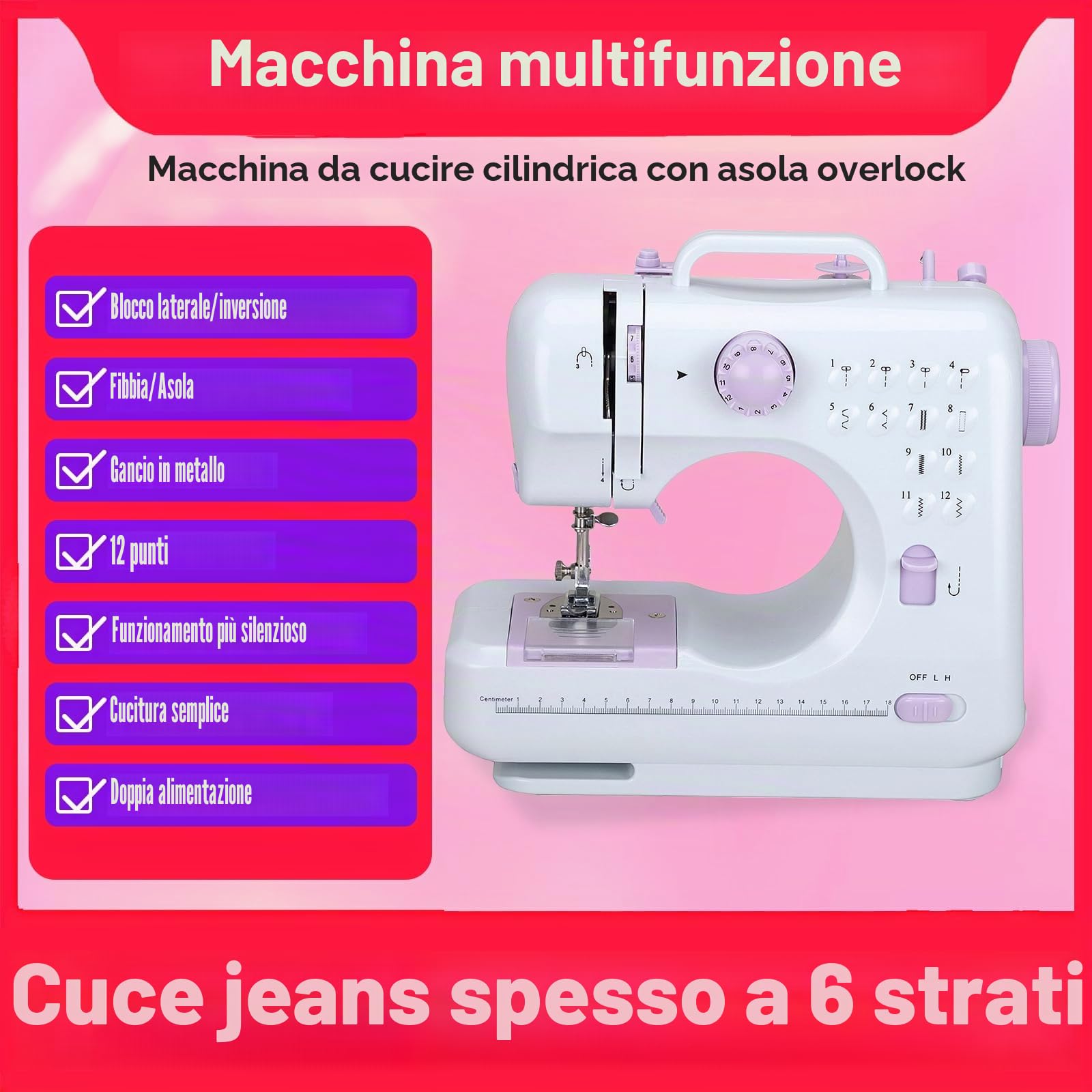 Mini macchina da cucire elettrica 505A, 12 puntate, macchina da cucire domestica con tavolo di espansione e kit da cucito completo, doppia alimentazione, pedale di velocità, ideale per