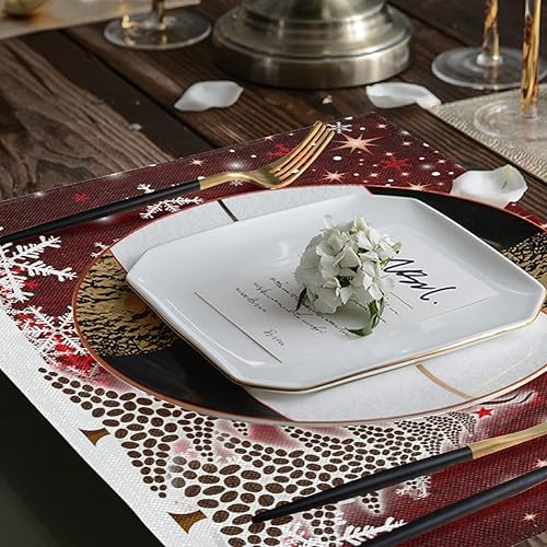 Miniatura 6 de Juego de 4 manteles individuales para árbol de Navidad con copo de nieve, para invierno, vacaciones, Navidad, cocina, comedor, resistente al calor,