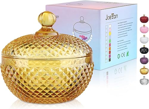 Miniatura 11 de Joeyan Tarros pequeños de vidrio transparente de 12 onzas con tapa, platos de caramelo de vidrio en relieve, contenedor de alimentos facetado de
