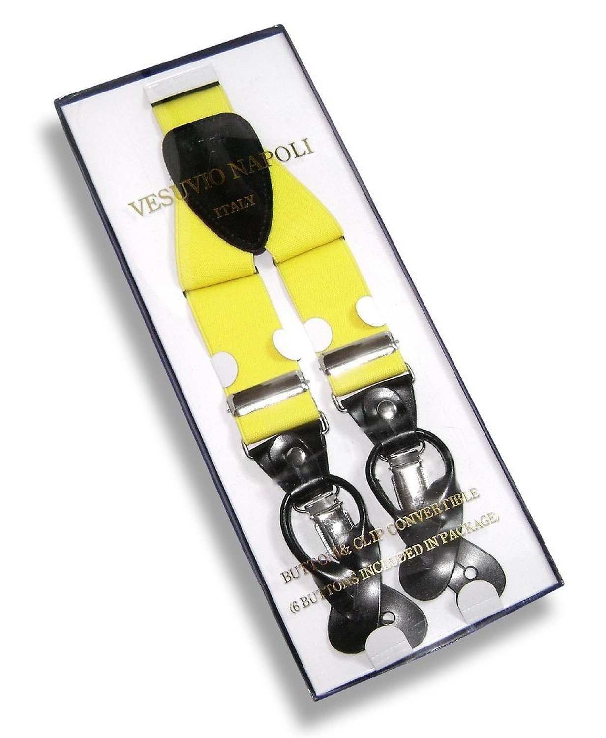 Men's Yellow SUSPENDERS Y Shape Back Elastic Button & Clip Convertible by VESUVIO NAPOLI