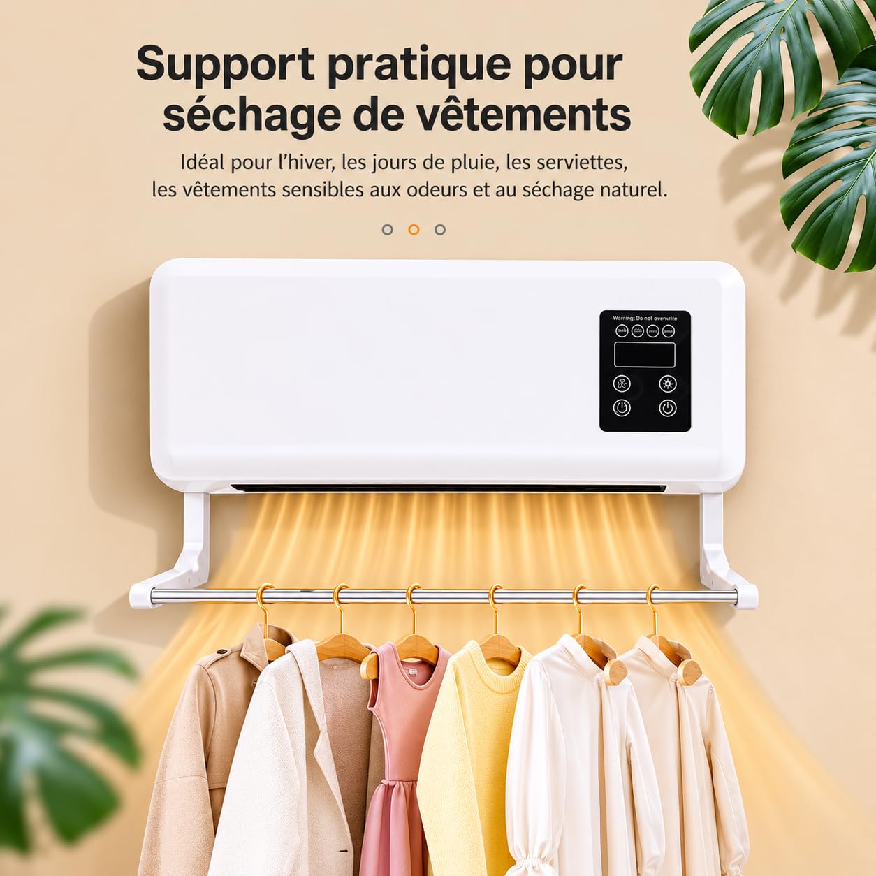 Générique Ventilateur Mural Air Froid et Chauffage avec Télécommande, Ventilateur Chaud/Froid à Poser ou Mural, Écran LCD, Minuterie 8H+, Support de Séchage pour Chambre, Bureau, Salle de Bain