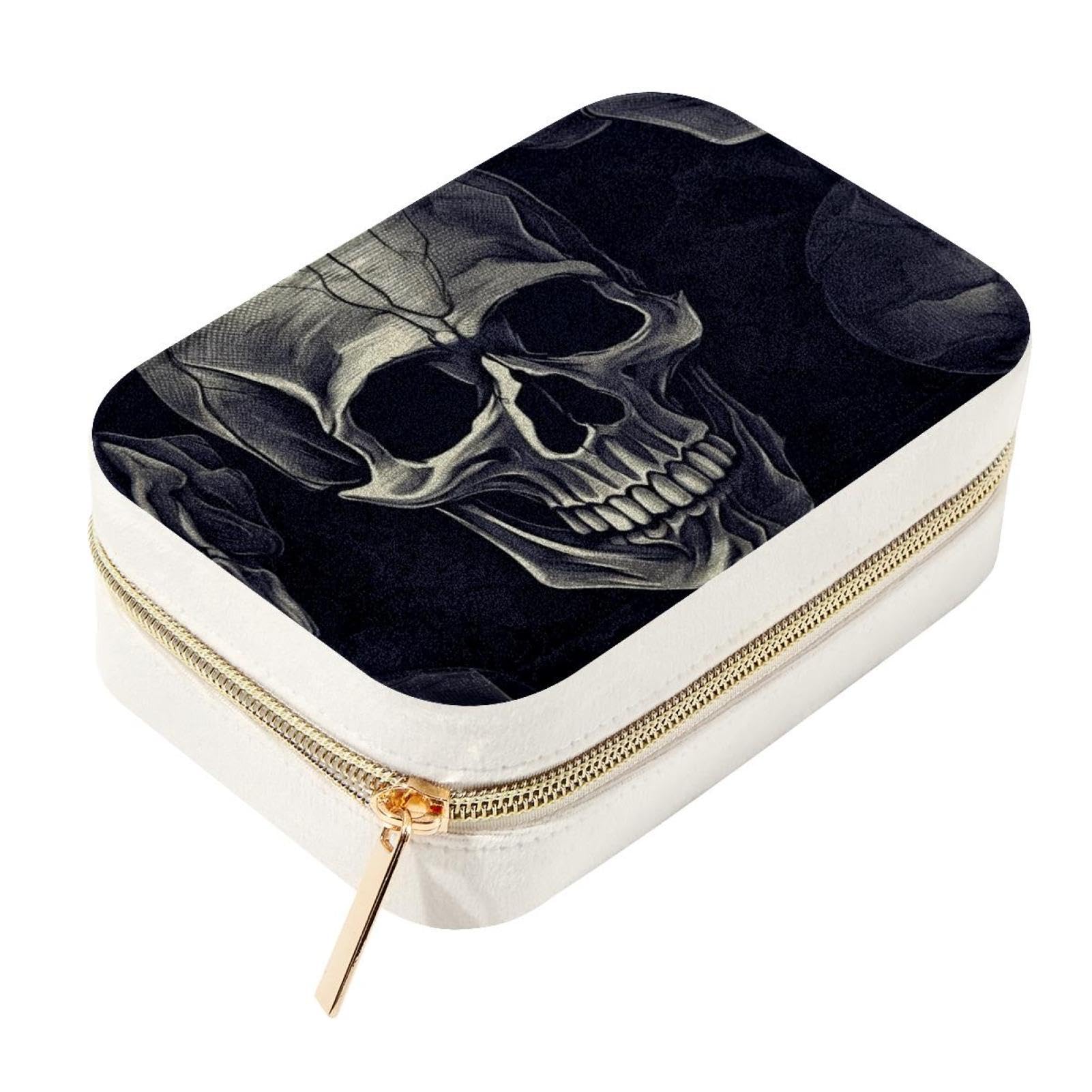 Alhajero de calavera en terciopelo negro y cremallera metálica para pendientes
