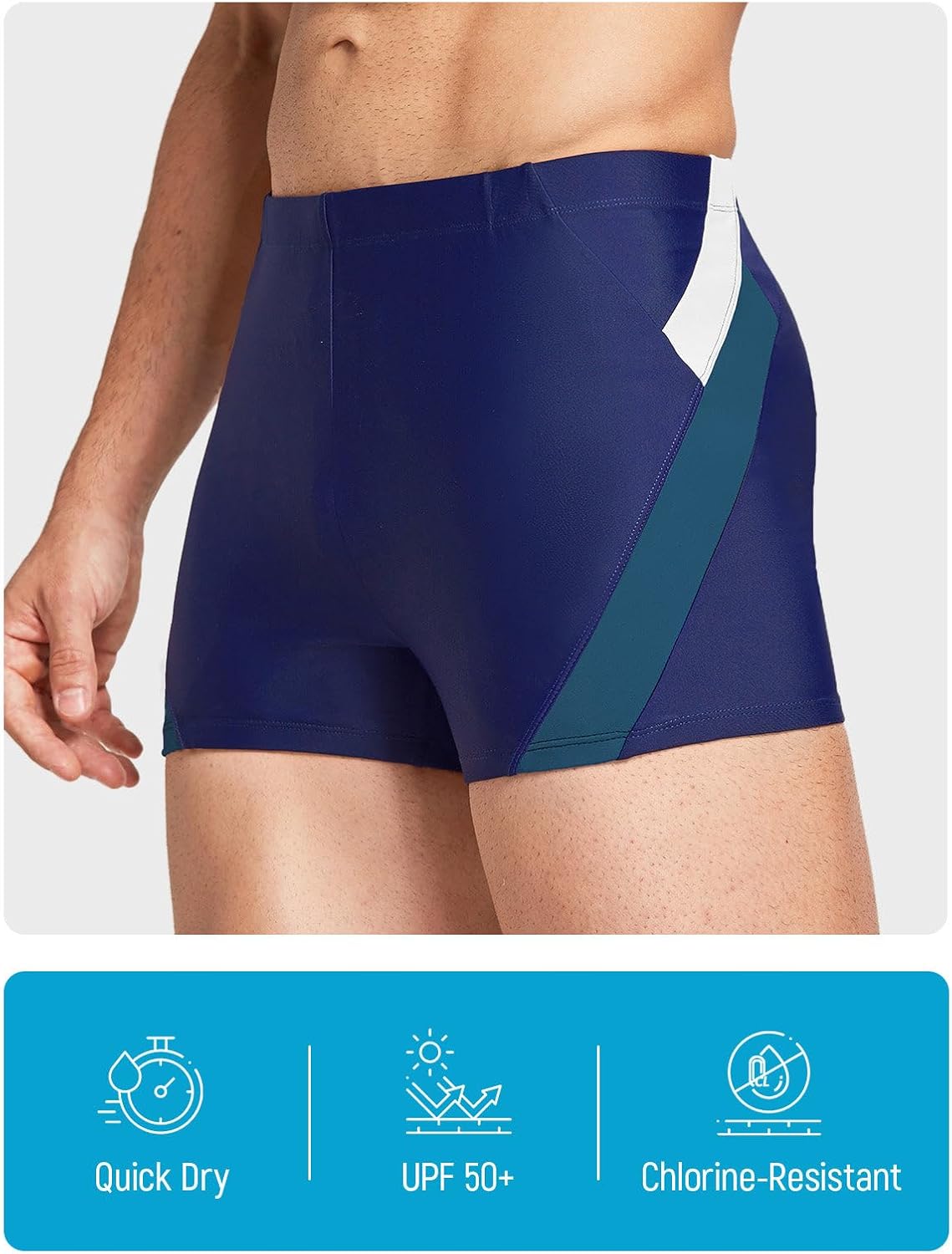 SPEXIAL Men's Athletic Swim Jammers Square Leg Splice Swimsuit Quick Dry Swim Trunks for Training Bathing UPF 50+