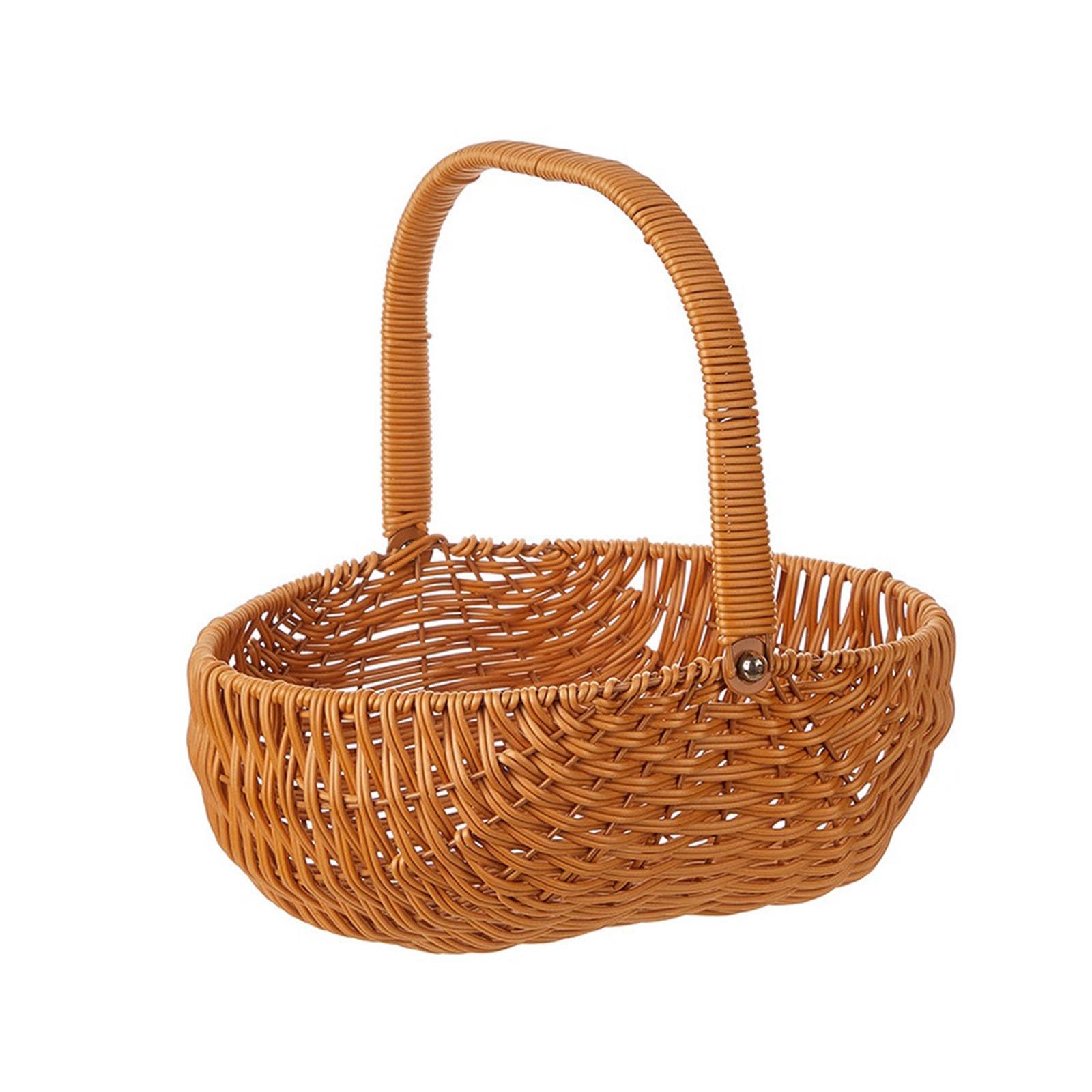 BNF Imitation Rattan Picnic Basket Hand Woven Basket for Wedding Fruit Gathering Light Brown | Home & Garden | Household Supplies & Cleaning | Home Organization | Storage Bins & Baskets-image-2