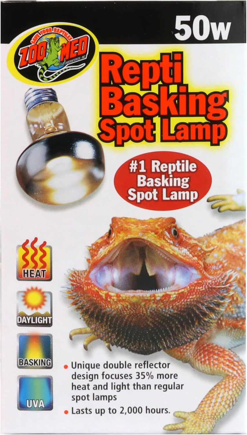 Zoo Med Repti Basking Spot Lamp 50W (3 Pack) - Patented Double Reflector, 35% More Heat & UVA for Bearded Dragons, Iguanas