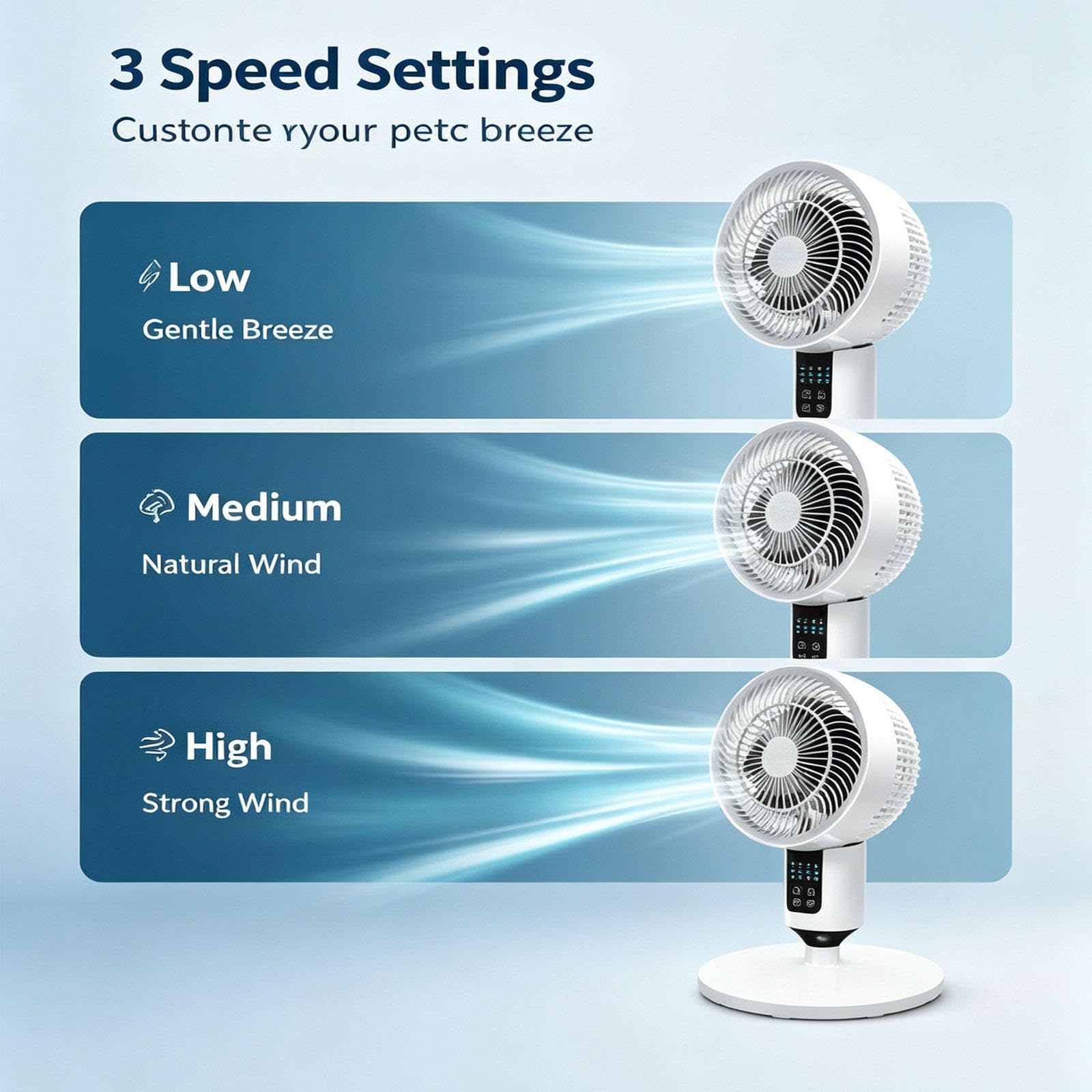 Ventilatore Rinfrescante 3 Velocità, Timer, Altezza Regolabile, Diffusione ad Ampio Angolo, con Telecomando Utilizzabile su Scrivania e Pavimento