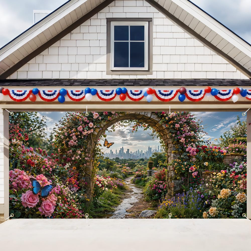 Garage Door Decorations 6 x 13 ft, Floral Garden Cover