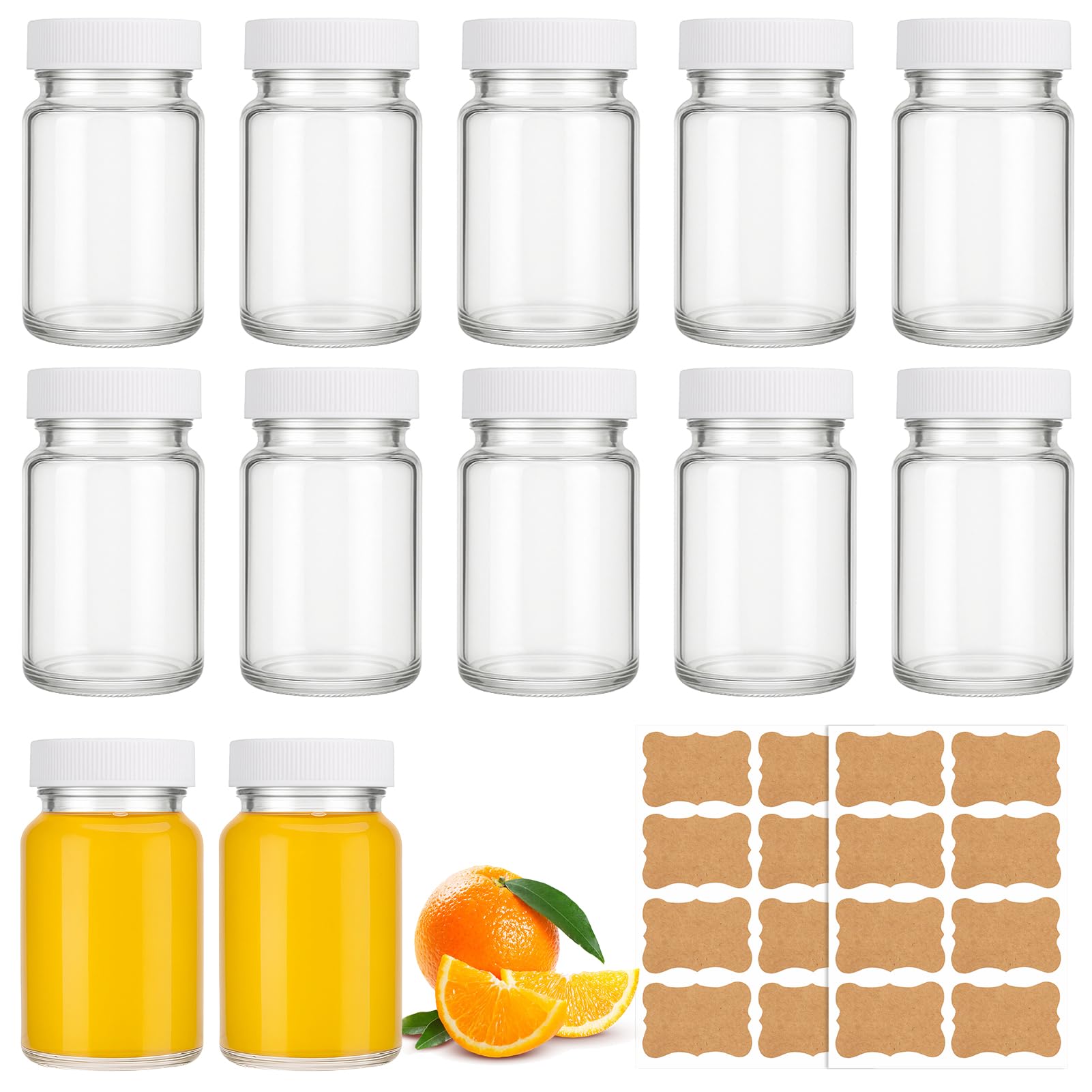 saerryor 12 Pack Mini Glass Shot Bottles With Lids 120ml Ginger Shot Bottle