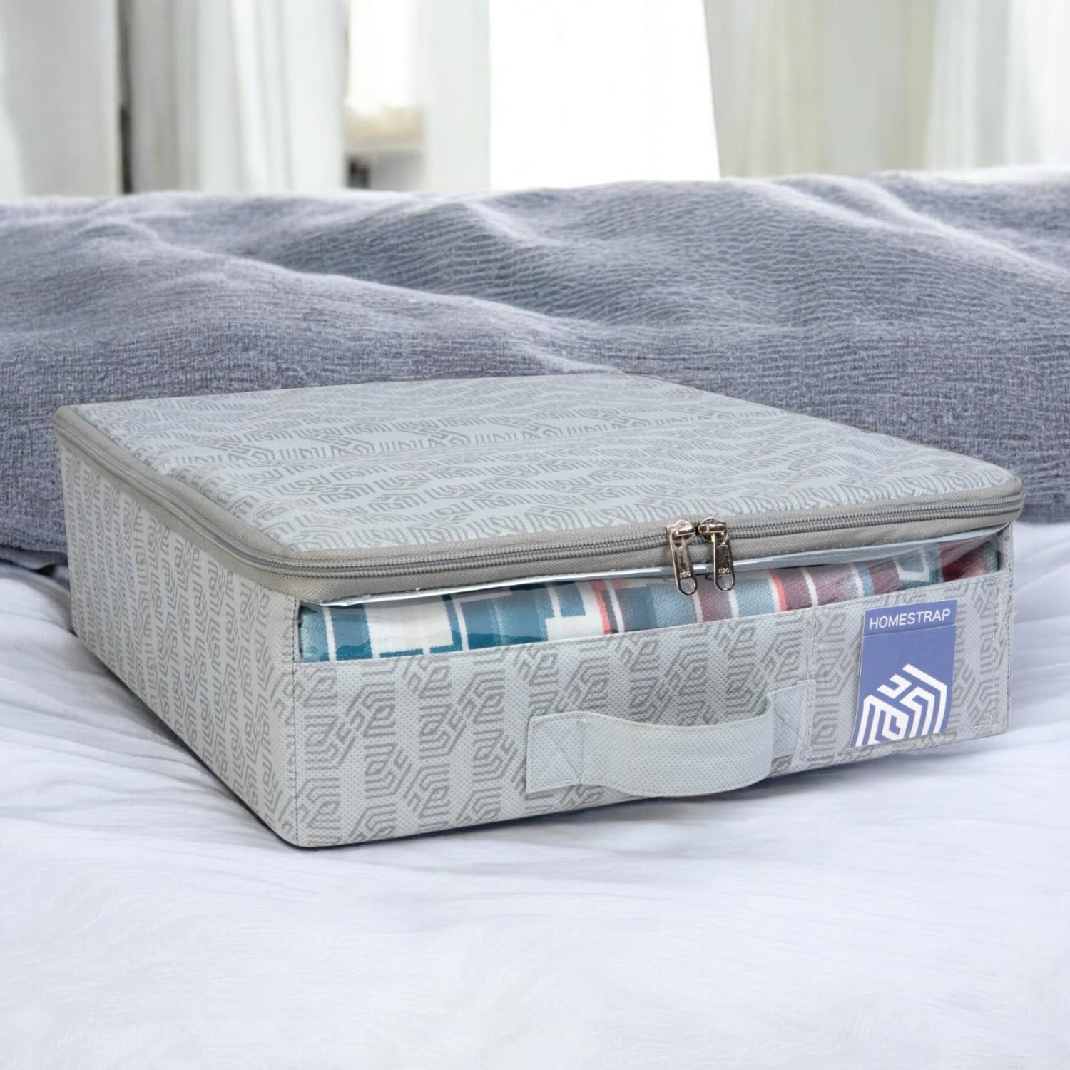 HomeStrap Foldable Non-Woven Bedsheet Organizer | Dust-Proof Wardrobe Storage Box for Linens, Pillowcases & Duvet Covers | Space-Saving, Foldable and Stackable Cupboard Organizer-image-28