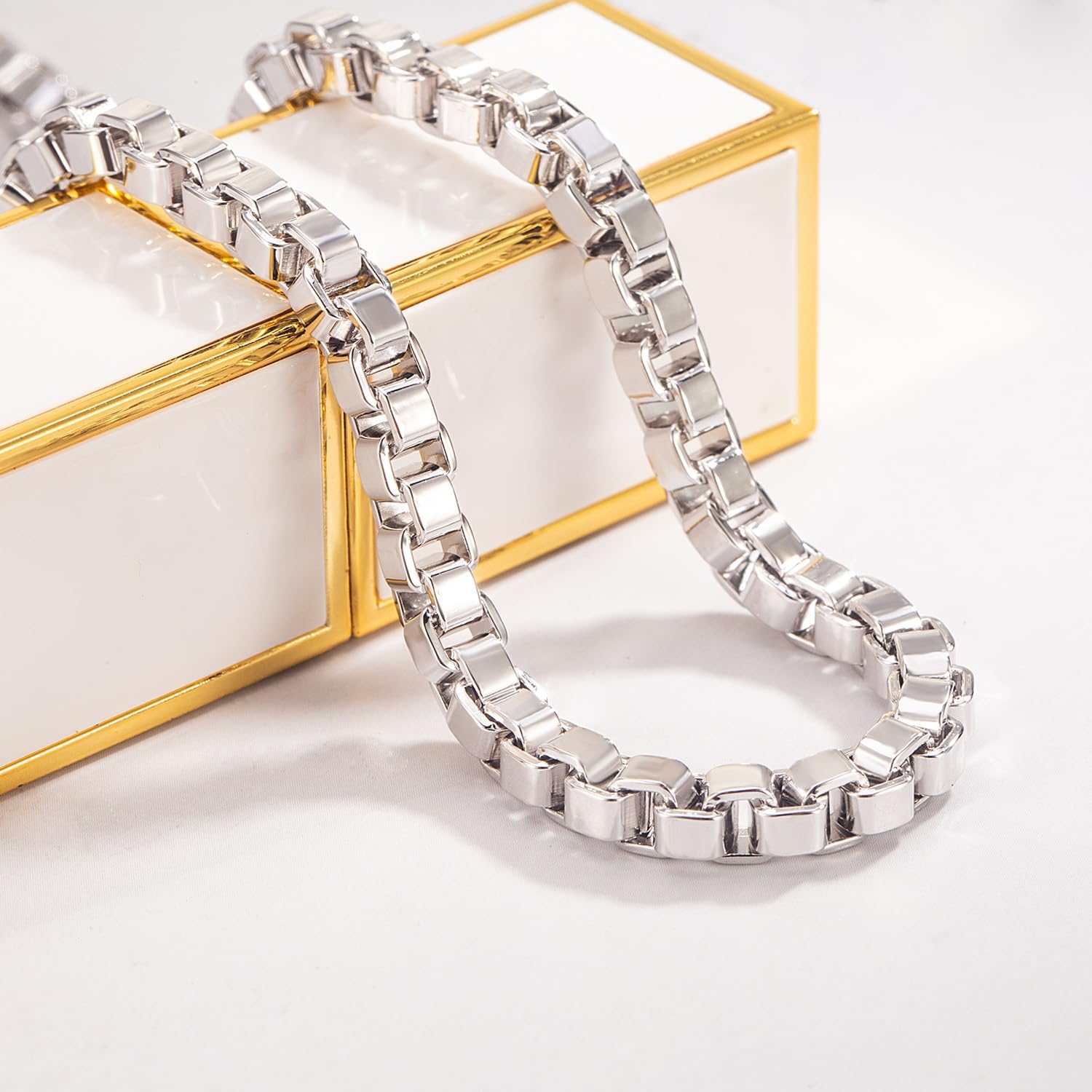 Dankadi Men 925 Sterling Silver 5MM Square Rolo Link Necklace Women Round Box Chain 16" 18" 20" 22" 24" 26" 28" 30" 38" Choker Unisex Jewelry Gift