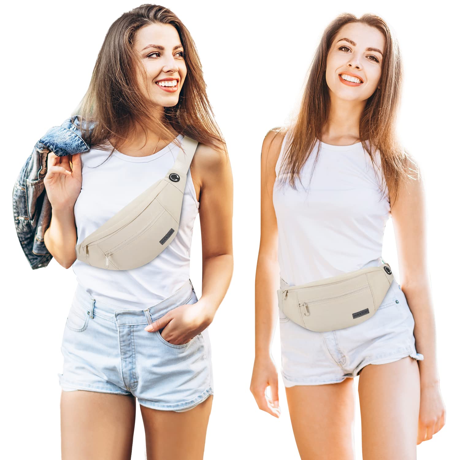 MAXTOP Marsupio Uomo Donna Unisex, Marsupio Impermeabile, con Jack per Cuffie e 4 Tasche con Cerniera, Cintura Regolabile per Allenamento all'aperto, Escursionismo
