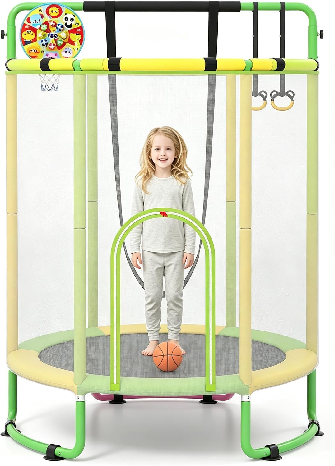 COSTWAY 55โ/61โ Kids Trampoline, 6 in 1 Toddler Trampolines (Green, 55โ)