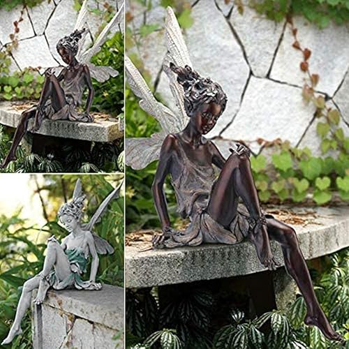 Miniatura 6 de EKDJKK Estatua de hada sentada para jardín, ornamento de resina, manualidades, paisajismo, decoración de patio, parque, césped, hogar, patio,