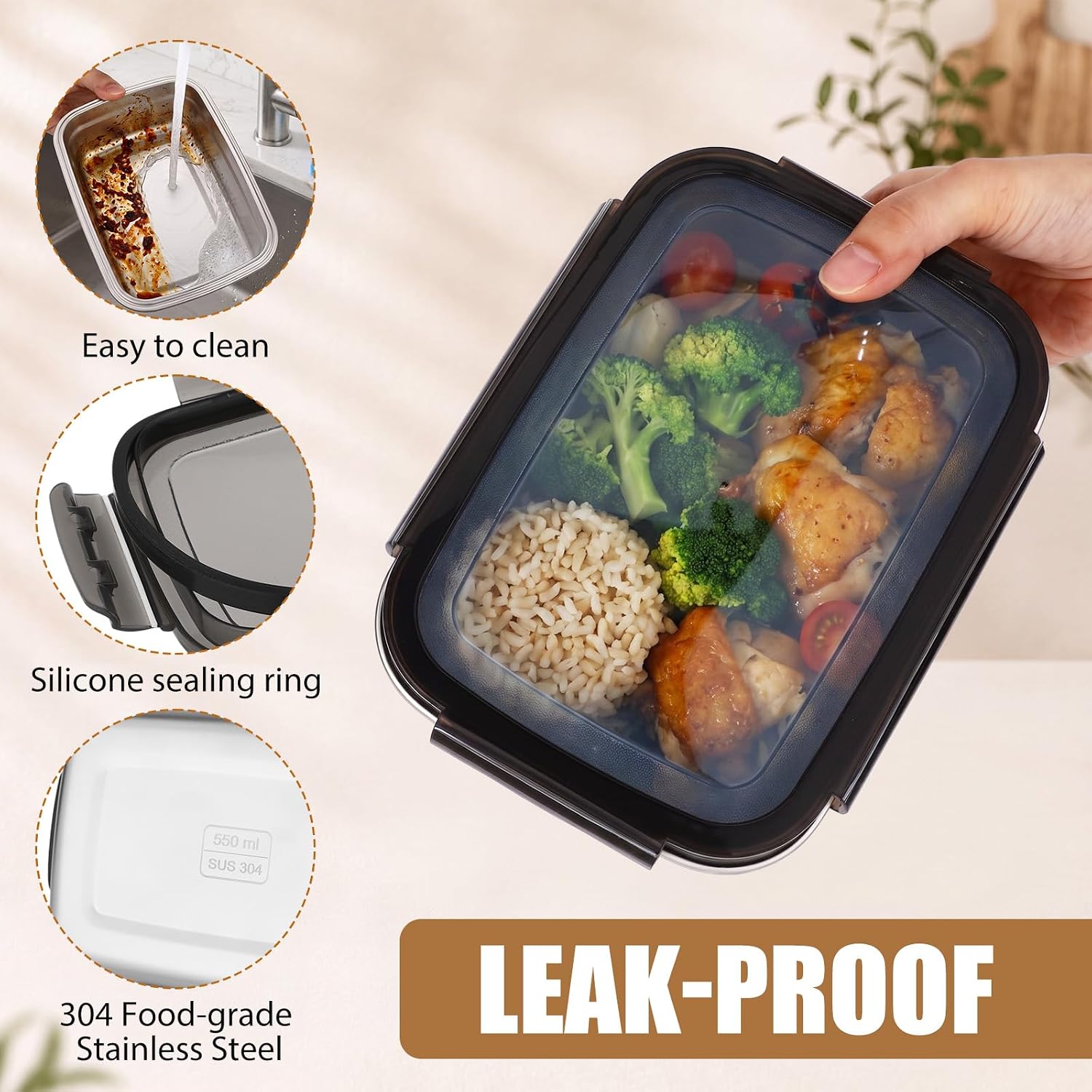 9 Pack 304 Stainless Steel Food Storage Containers with Lids Set