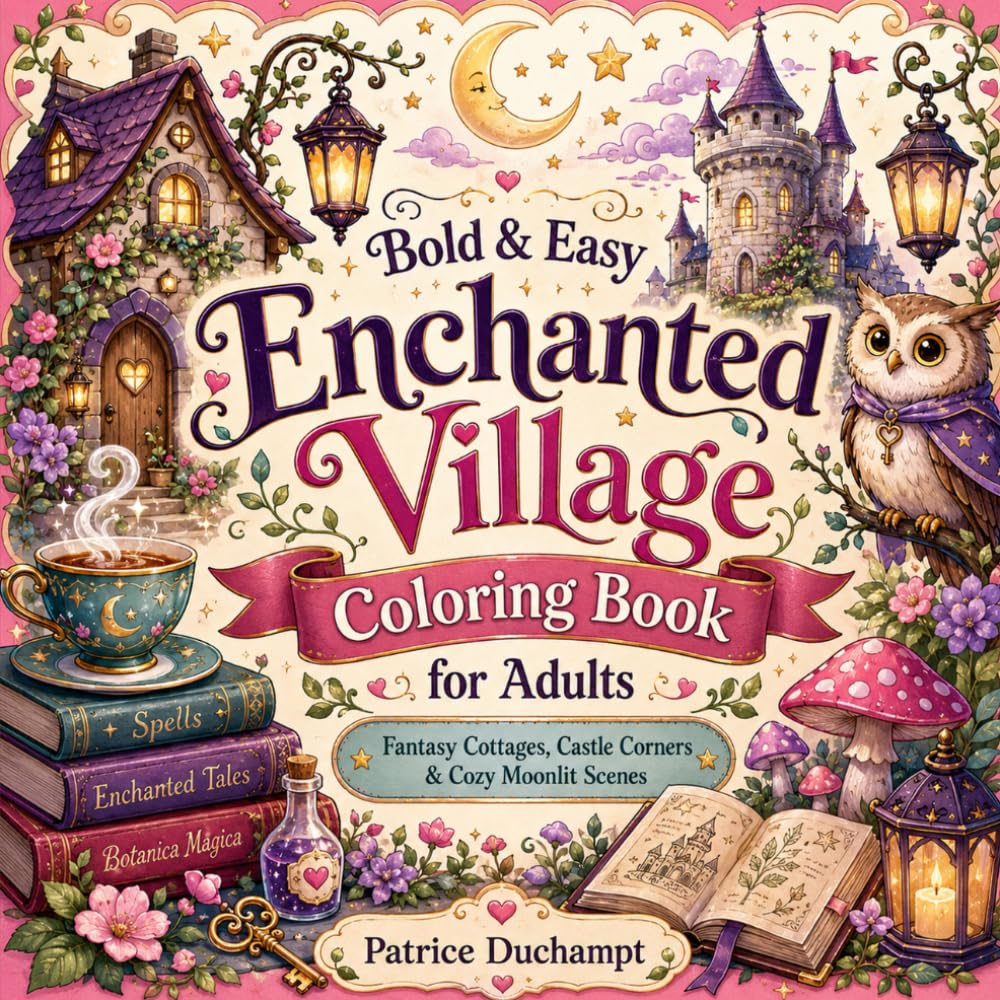 Bold & Easy Enchanted Village Coloring Book for Adults: Fantasy Cottages, Castle Corners & Cozy Moonlit Scenes