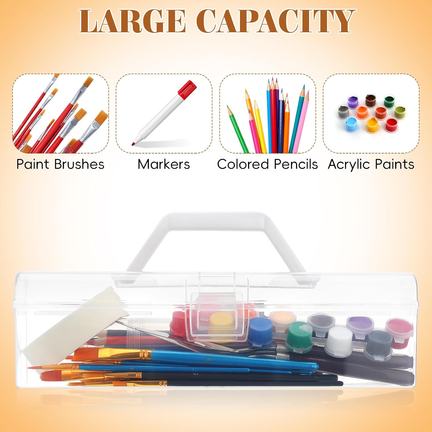 FUOYLOO 2pcs Paint Brush Storage Box with Handle, Portable Plastic Organizer with Compartments for Art Supplies and Paint Brushes, for Creative Projects and Outdoor Sketching
