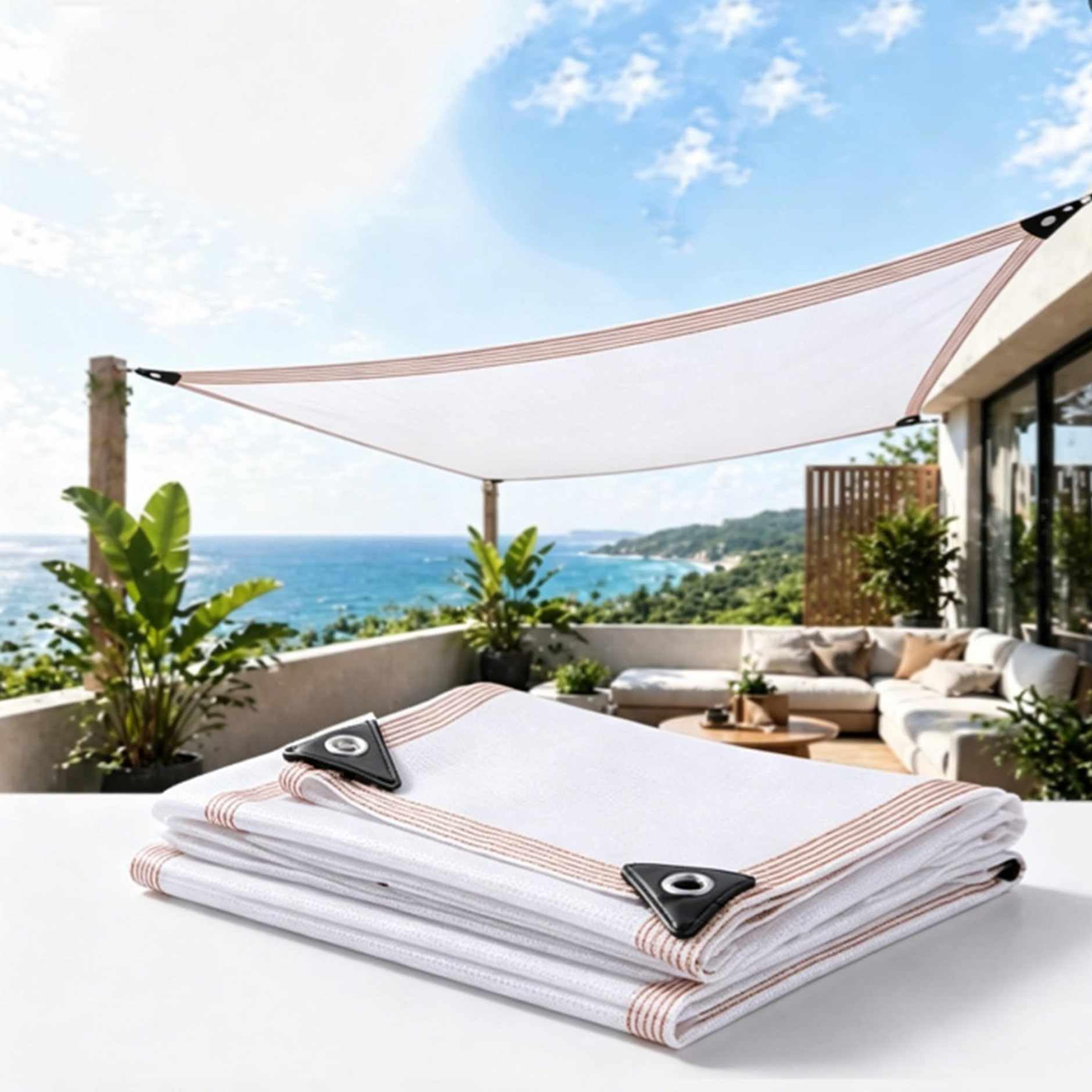 Toile d’ombrage blanche en terrasse ou piscine pour un été au frais