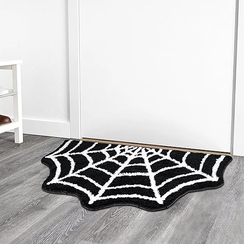 Miniatura 5 de Meetory Tapete de baño de telaraña, 31 x 20 pulgadas, tapete de baño de Halloween, antideslizante, alfombra de telaraña, lavable a máquina, alfombra