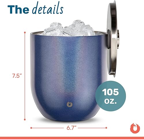 Miniatura 15 de SNOWFOX Cubo de hielo XL de acero inoxidable de doble pared aislado al vacío de alta calidad con tapa/cuchara, accesorios de bar, cubo grande