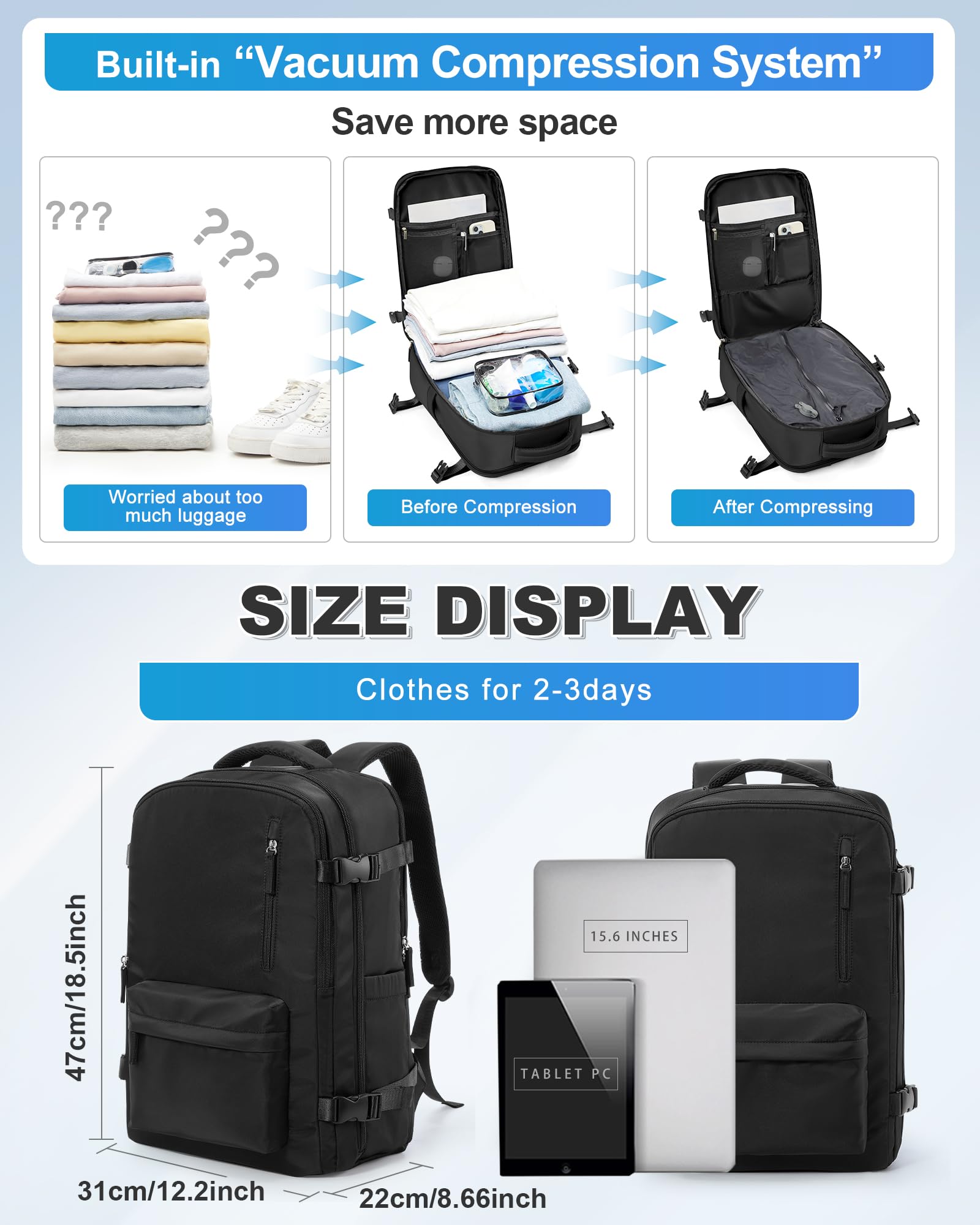 Borse da Cabina per Ryanair 40x20x25 Bagaglio a Mano Zaino Borsa Zaino da Viaggio, Zaino da trekking,da uomo, zaino casual per laptop da 14 pollici per scuola con porta di USB