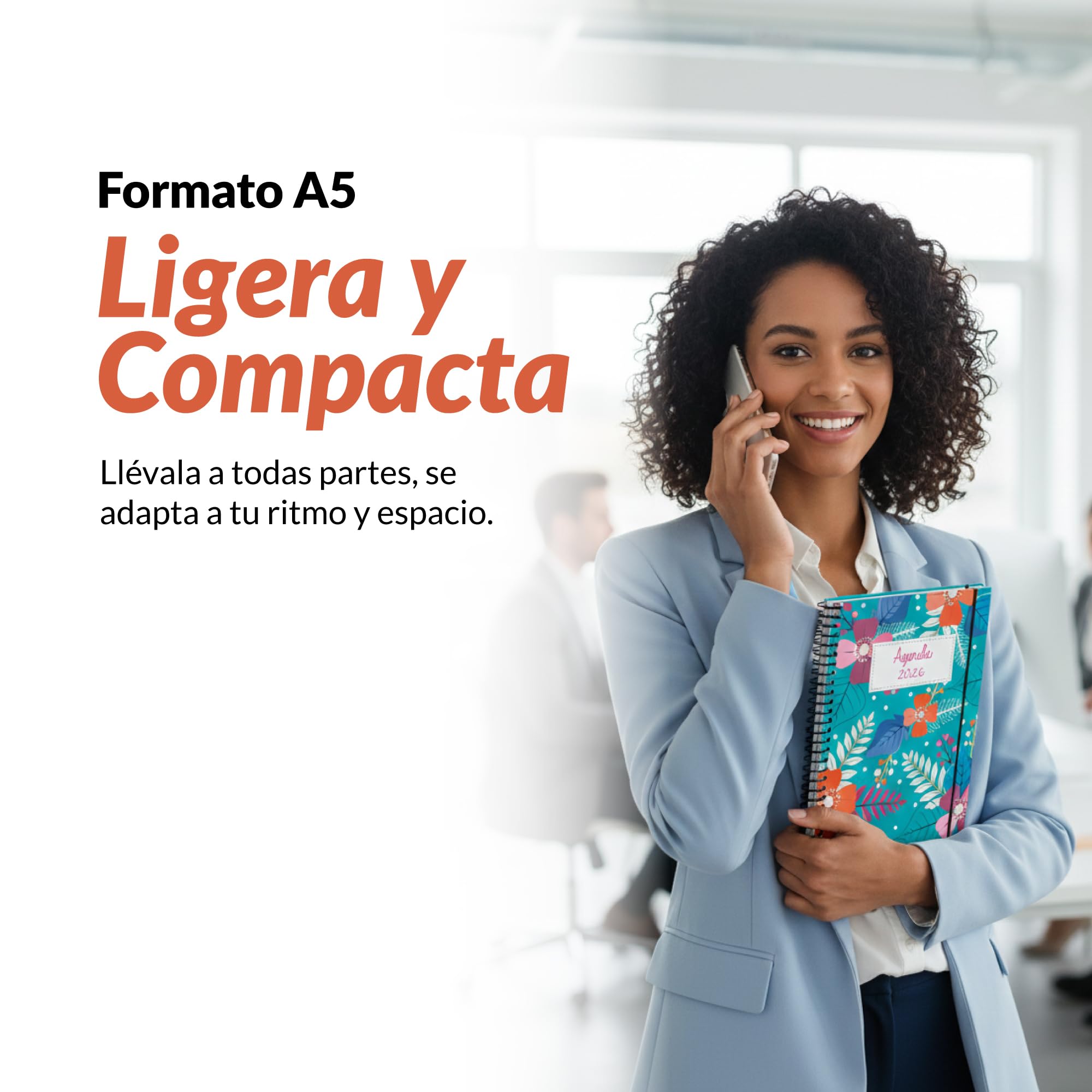 Agenda 2026 Semana Vista A5 Con Espiral Flexible 112 Páginas Enero A Diciembre Papel Premium 80g Tapas Plásticas Reforzadas Diseño Flores Color Azul Diario Planificador Mensual Profesional Ligera