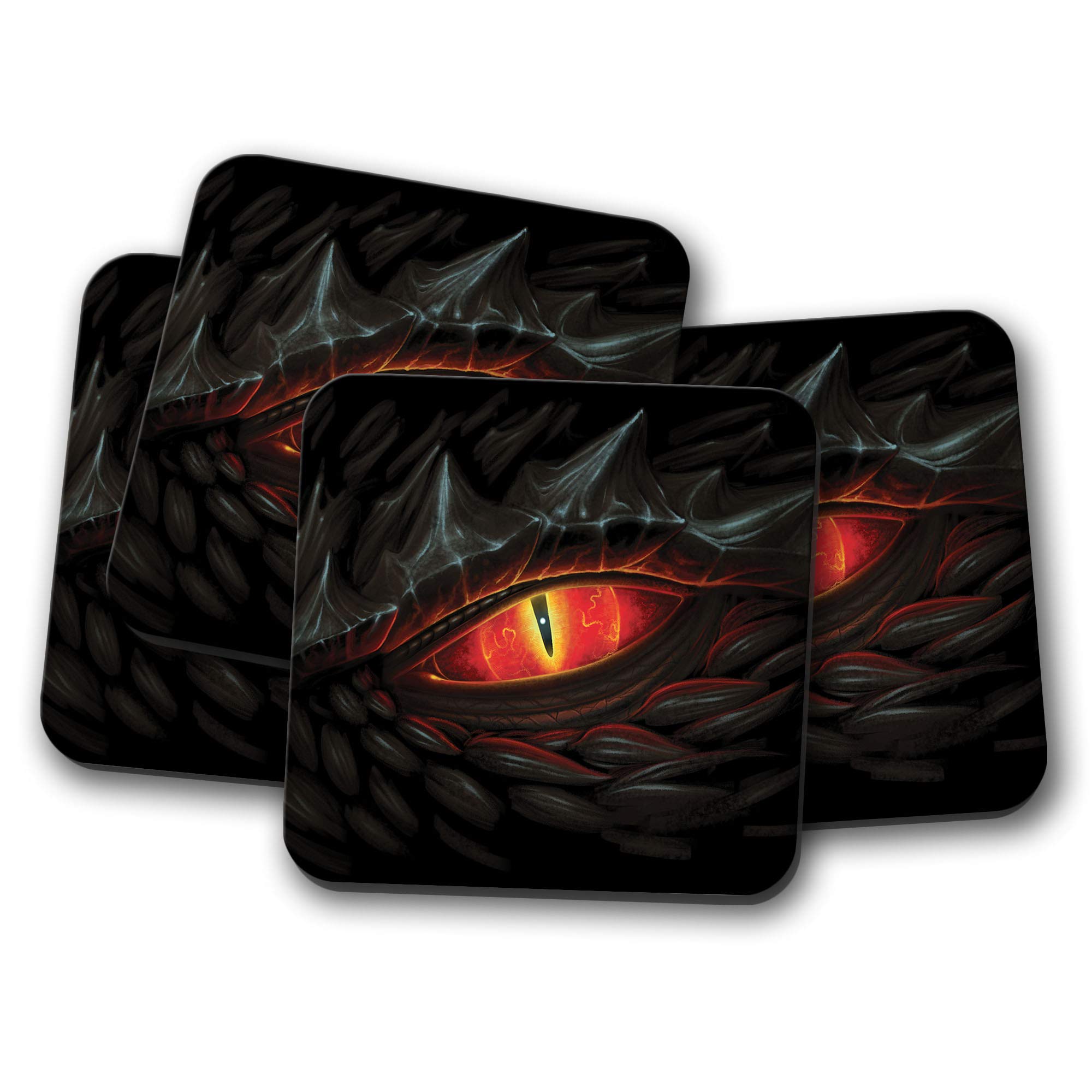 4 Set - Red Glowing Dragons Eye Coaster - Fantasy Gamer Teen Son Fun #14444