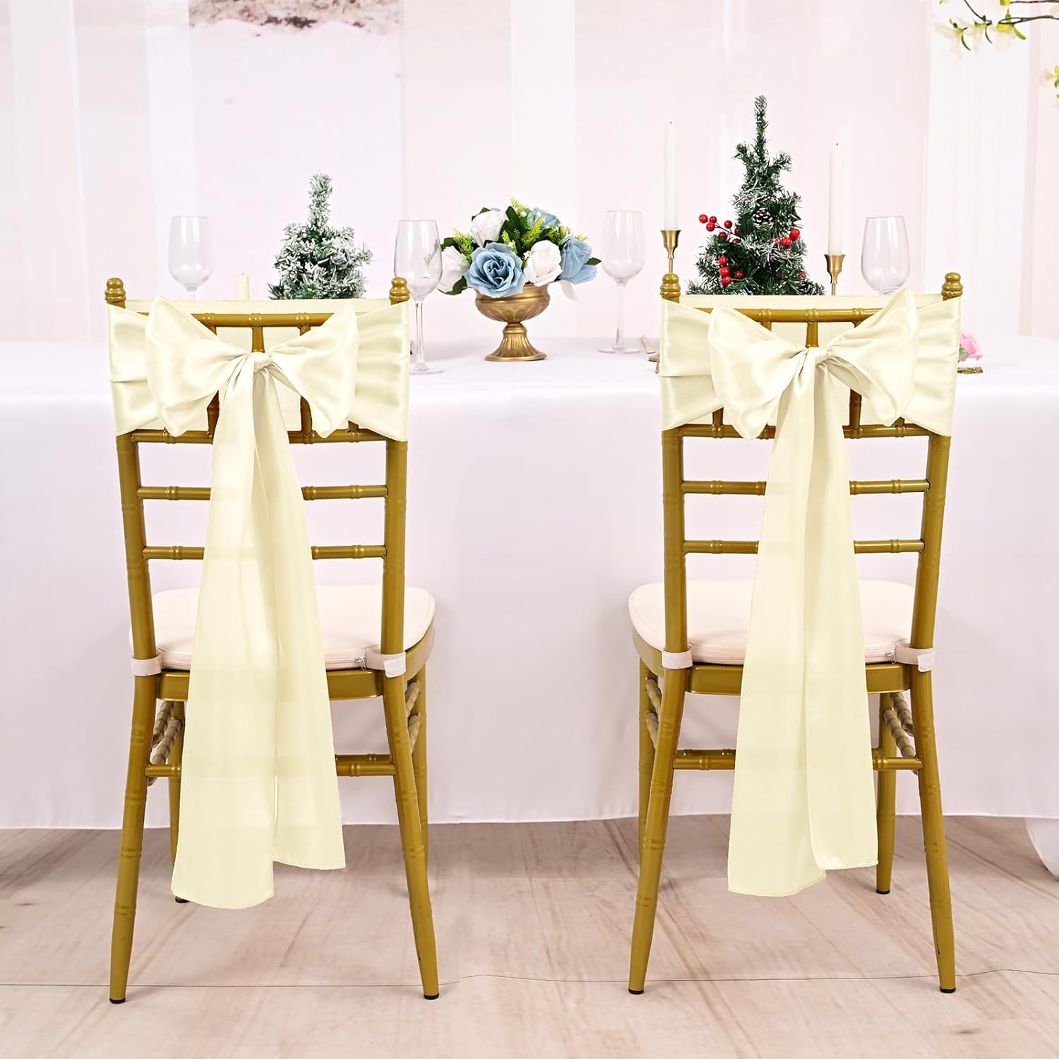 fani 60 PCS Ivory 7x108 Inch Satin Chair Sashes Bows Universal Chair Cover Wedding Birthday Party Celebration Hotel Event Decorations Universal Decorative Strap