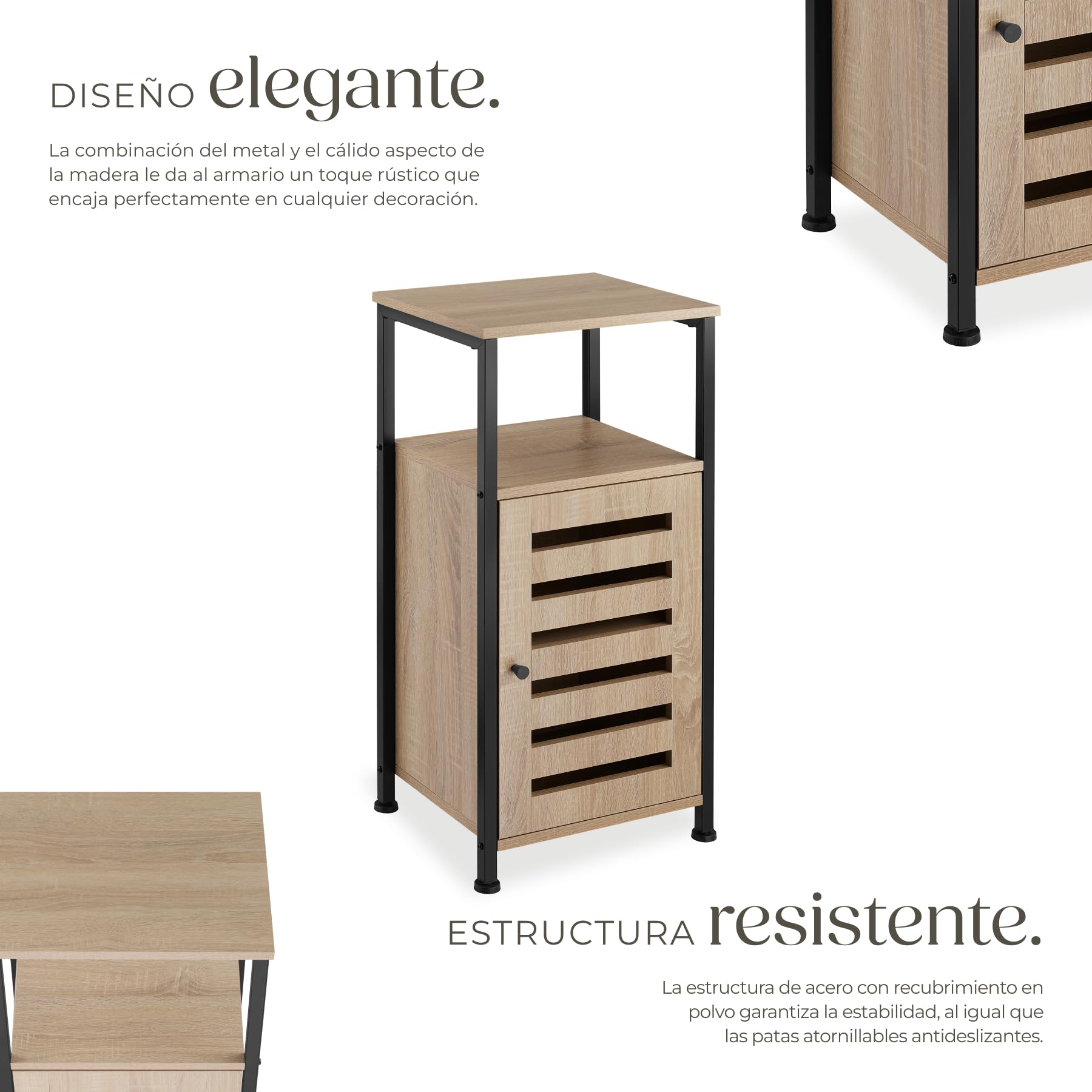 tectake® Mesa Auxiliar Salon Estilo Industrial 2 Estantes y Puerta, Mesita de Noche, Decoracion Hogar, Mesitas de Noche, Mesita Auxiliar - 31,5 x 38,5 x 81 cm Madera Industrial Clara, Roble Sonoma