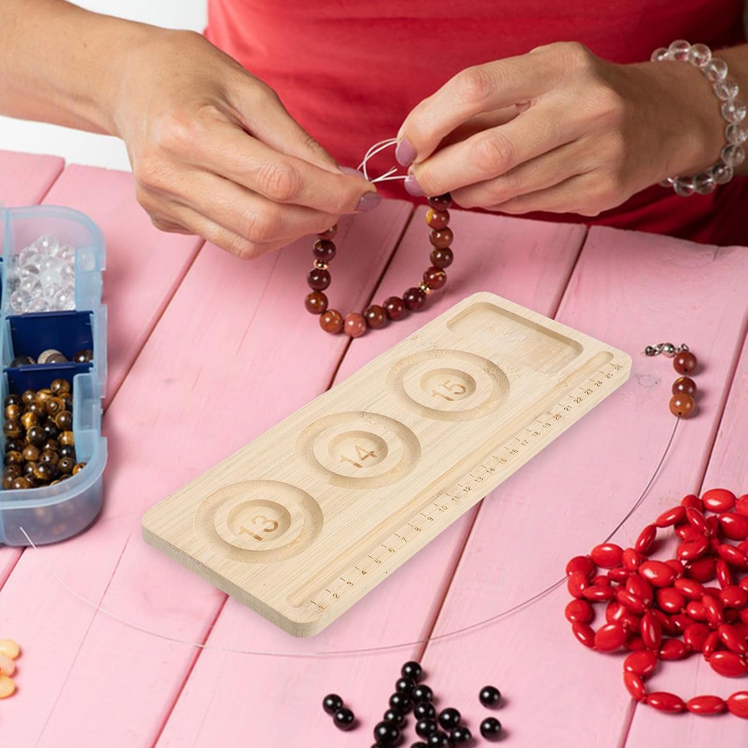 Parliky Wooden Bead Tray and Bracelet Making Board for Jewelry DIY with Multi-compartments, Craft Beadboard for Friendship Bracelets and Jewelry Design, Suitable for Beading Supplies
