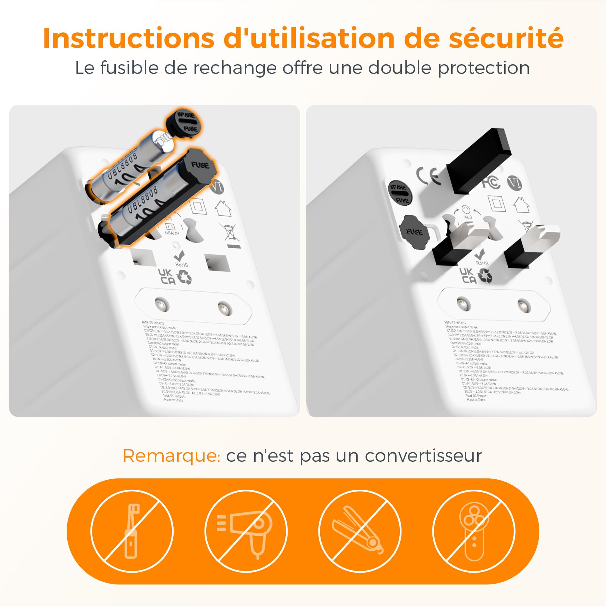 TESSAN Adaptateur Prise Universelle, Charge Rapide 65W GaN